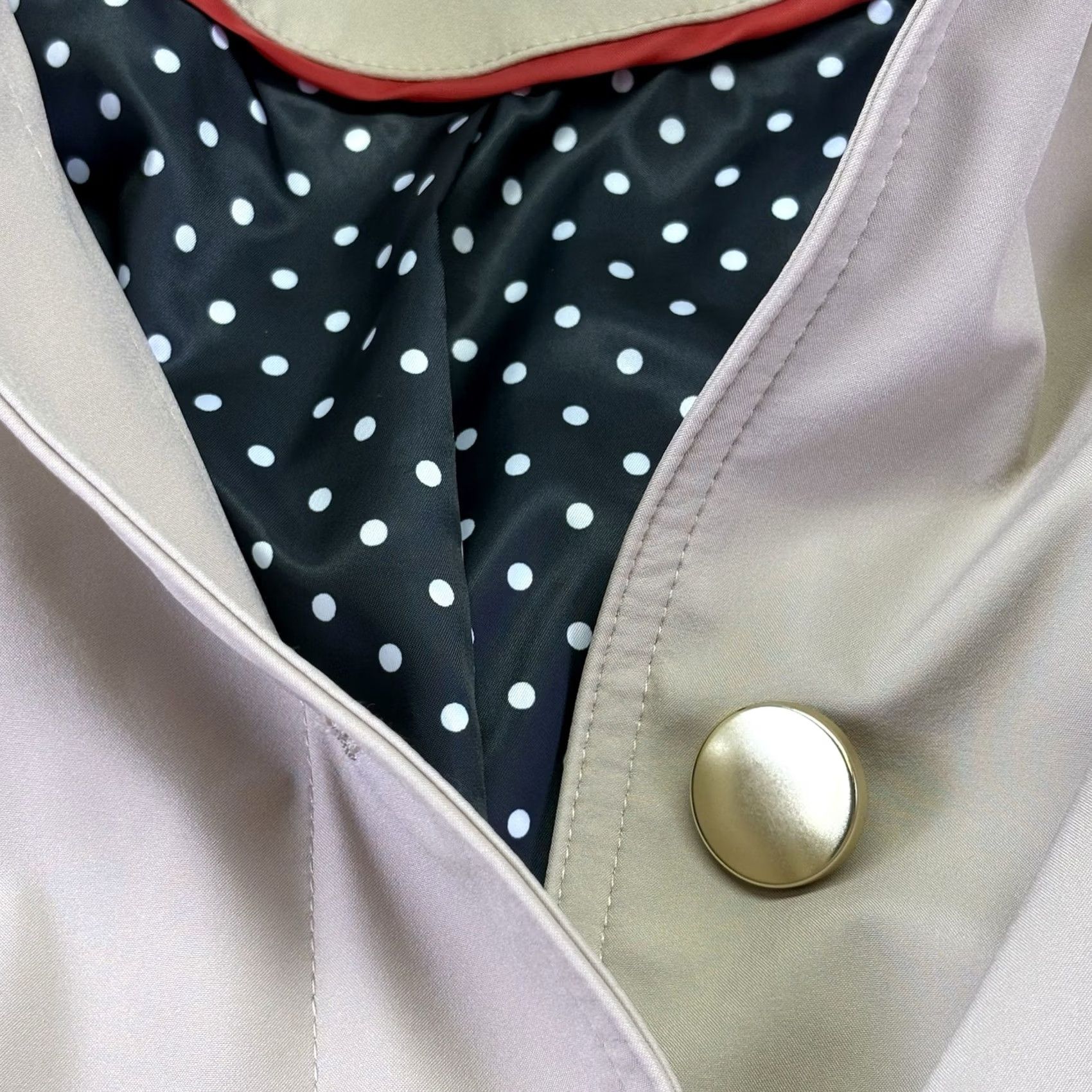 Vintage Dennis Basso Coat Womens S Brown Rain Trench Tan Gold Button Front Polka Dot Lined Size Size S / US 4 / IT 40 - 5 Thumbnail