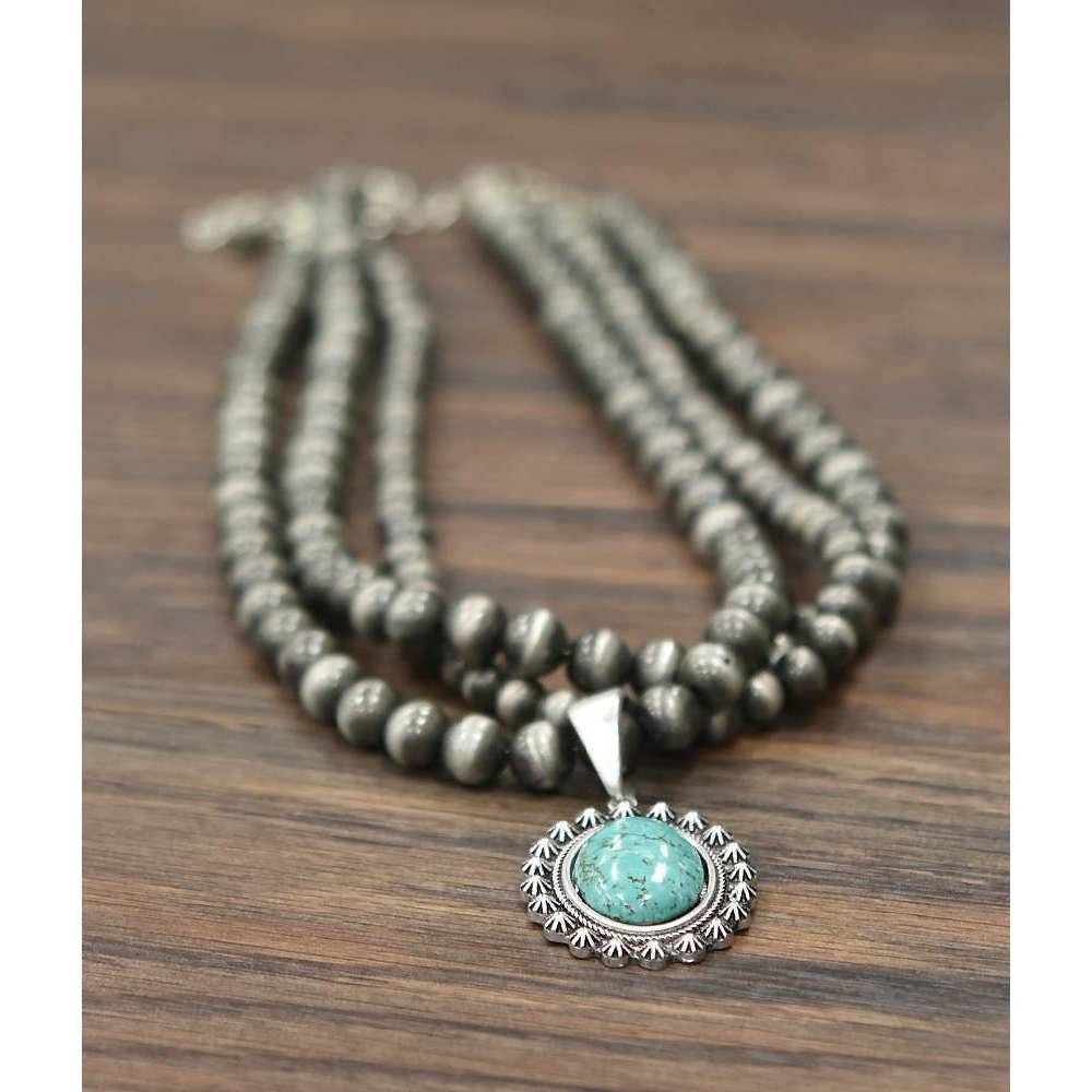 Other Navajo Turquoise Beaded Necklace 18 Inch 3 Strand Design, Bo Size ONE SIZE - 5 Thumbnail