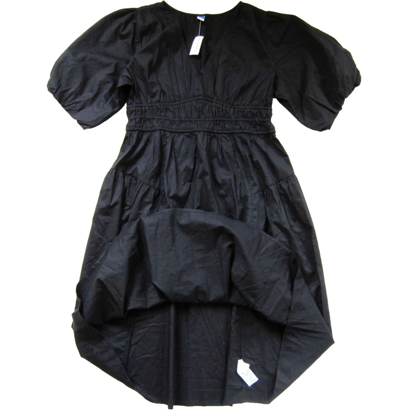 Old Navy NWT Old Navy 100% Cotton Black Short Puff Sleeve V-Neck Midi Smock Dress Large P Size 36" / US 14 / IT 50 - 4 Thumbnail