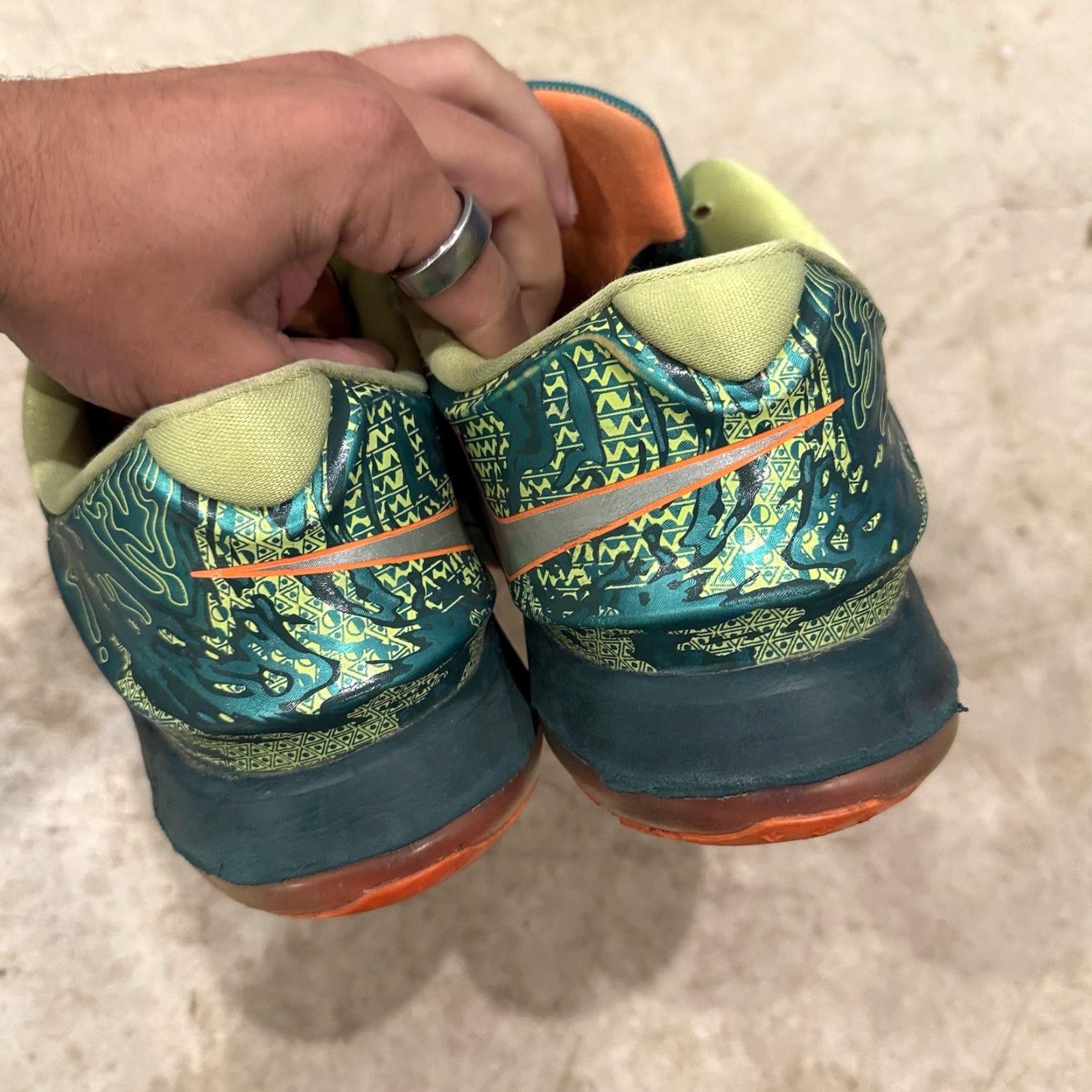 Nike VINTAGE Nike KD VII 7 'Weatherman' Green Orange Yellow Men's Size 12 653996-303 WORN Sneakers Size US 12 / EU 45 - 7 Thumbnail