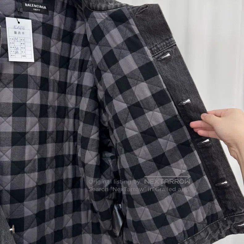 Balenciaga Balenciaga Washed Irregular Plaid Denim Padded Jacket Size US M / EU 48-50 / 2 - 5 Thumbnail