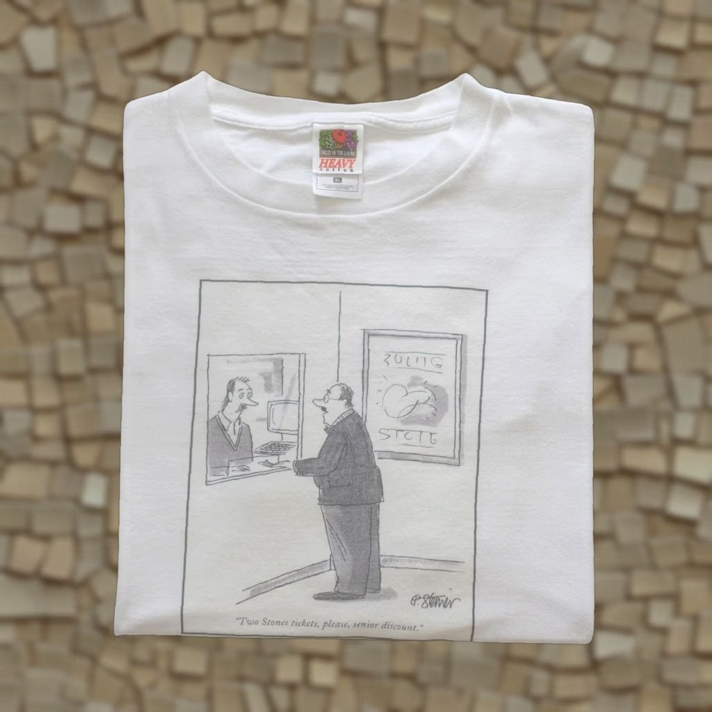 Fruit Of The Loom VINTAGE ROLLING STONES ROCK 90s MUSIC SENIOR CITIZEN FUNNY CARTOON GRAPHIC T SHIRT XL Mens White 24" Pit to Pit 27" Length Size US XL / EU 56 / 4 - 1 Thumbnail