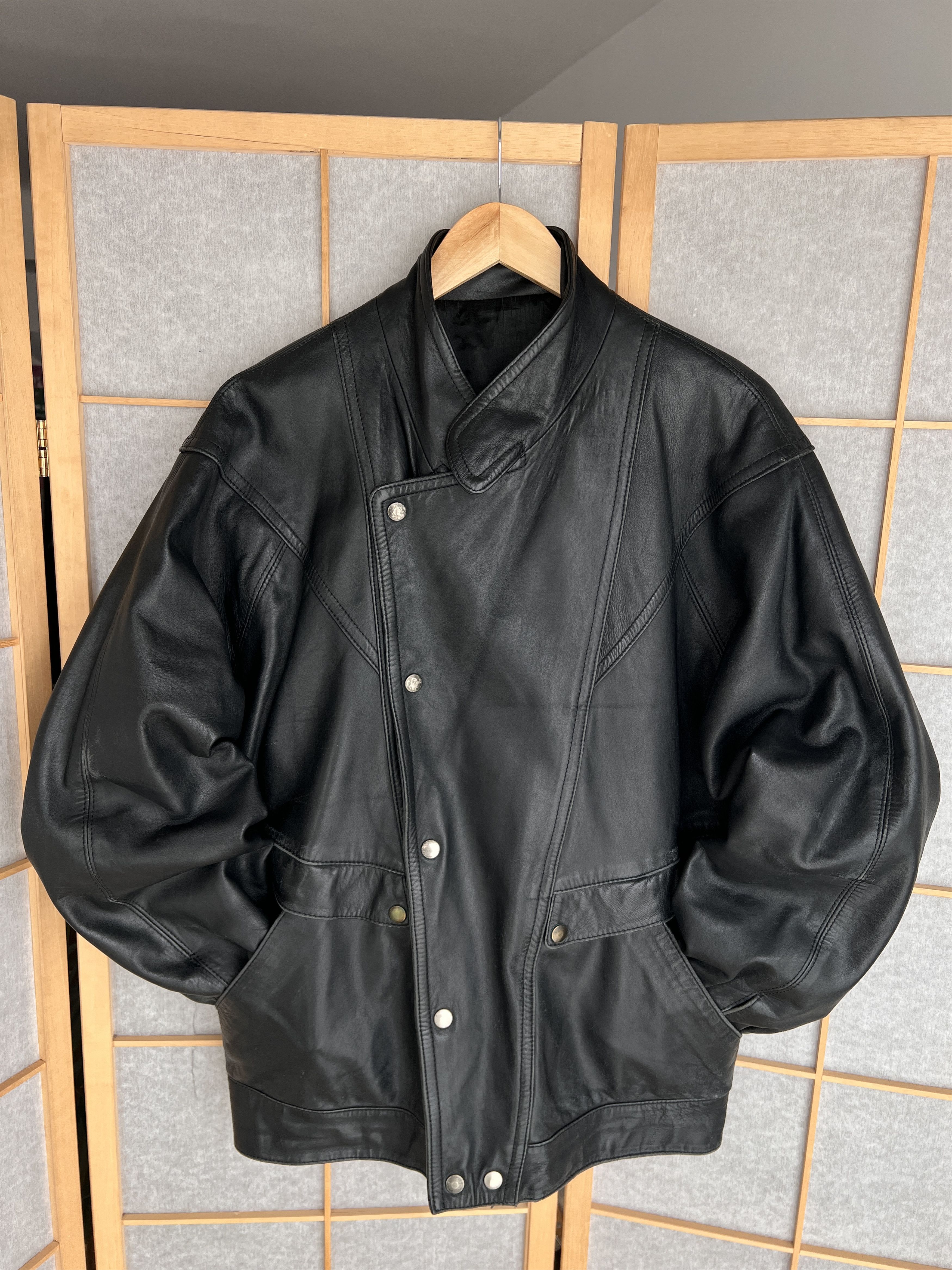 If Six Was Nine Rare Asymmetric rick owens type leather bomber racing jacket Size US L / EU 52-54 / 3 - 2 Thumbnail