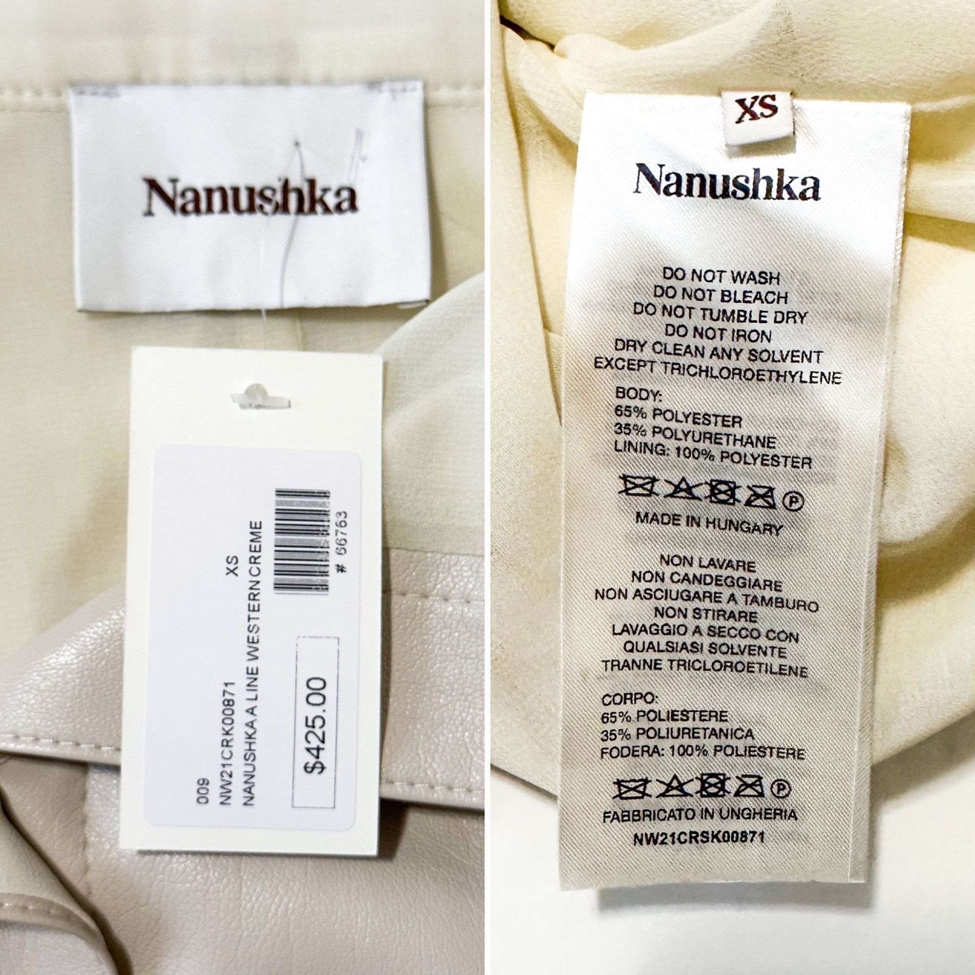 Nanushka Nanushka Cream Vegan Leather A-Line Belted Mini Skirt XS NWT Size 24" / US 00 / IT 34 - 4 Thumbnail