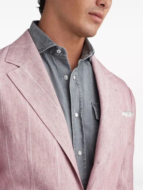 Brunello Cucinelli o1y0526 Single-breasted Blazer in Pink/White Size US M / EU 48-50 / 2 - 2 Thumbnail