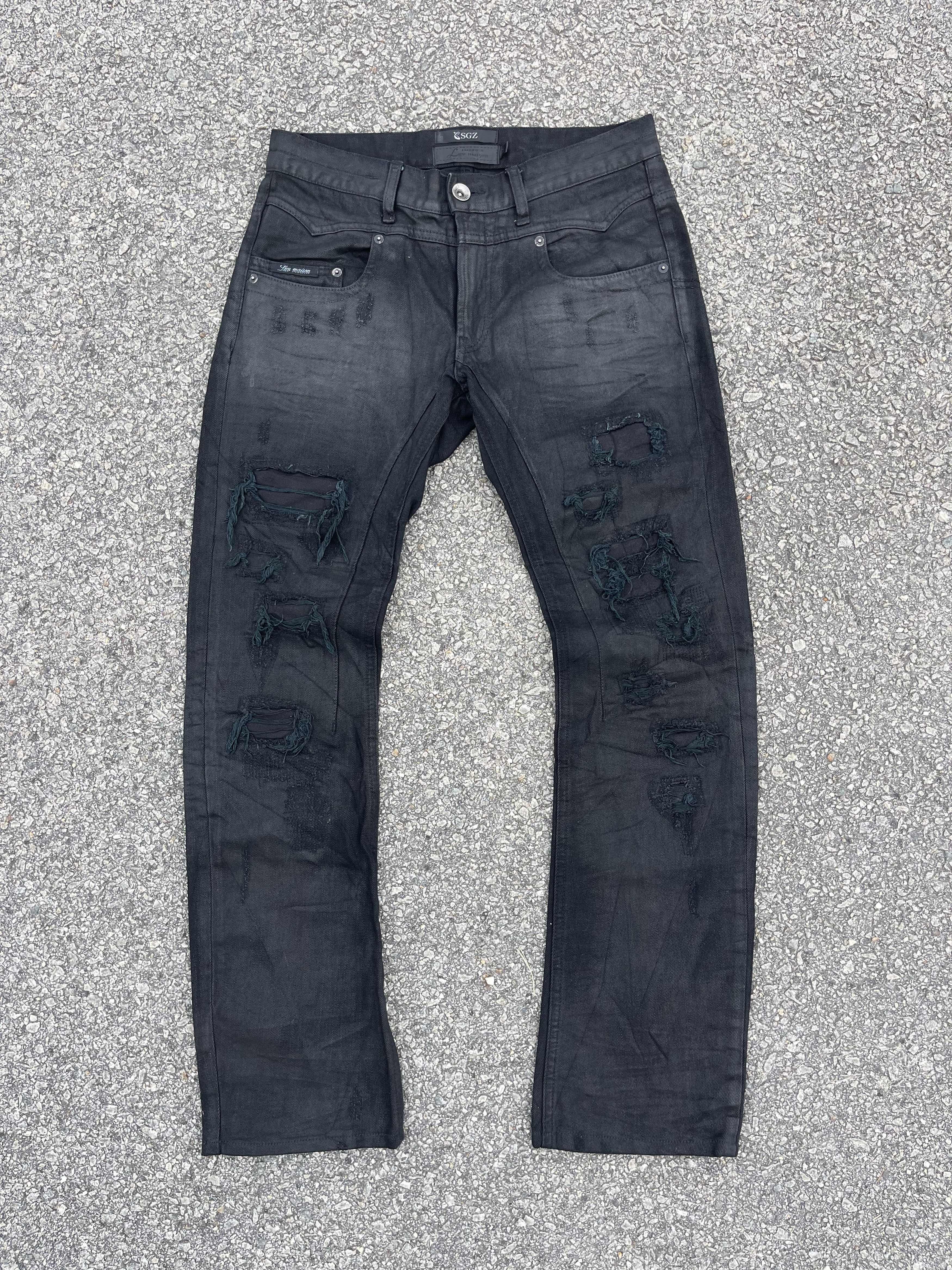 GOSTAR DE FUGA × JACKROSE × Le Grande Bleu (L.G.B.) Luv Maison Black Waxed Oil Distressed Slim Fit Size US 31 - 3 Thumbnail