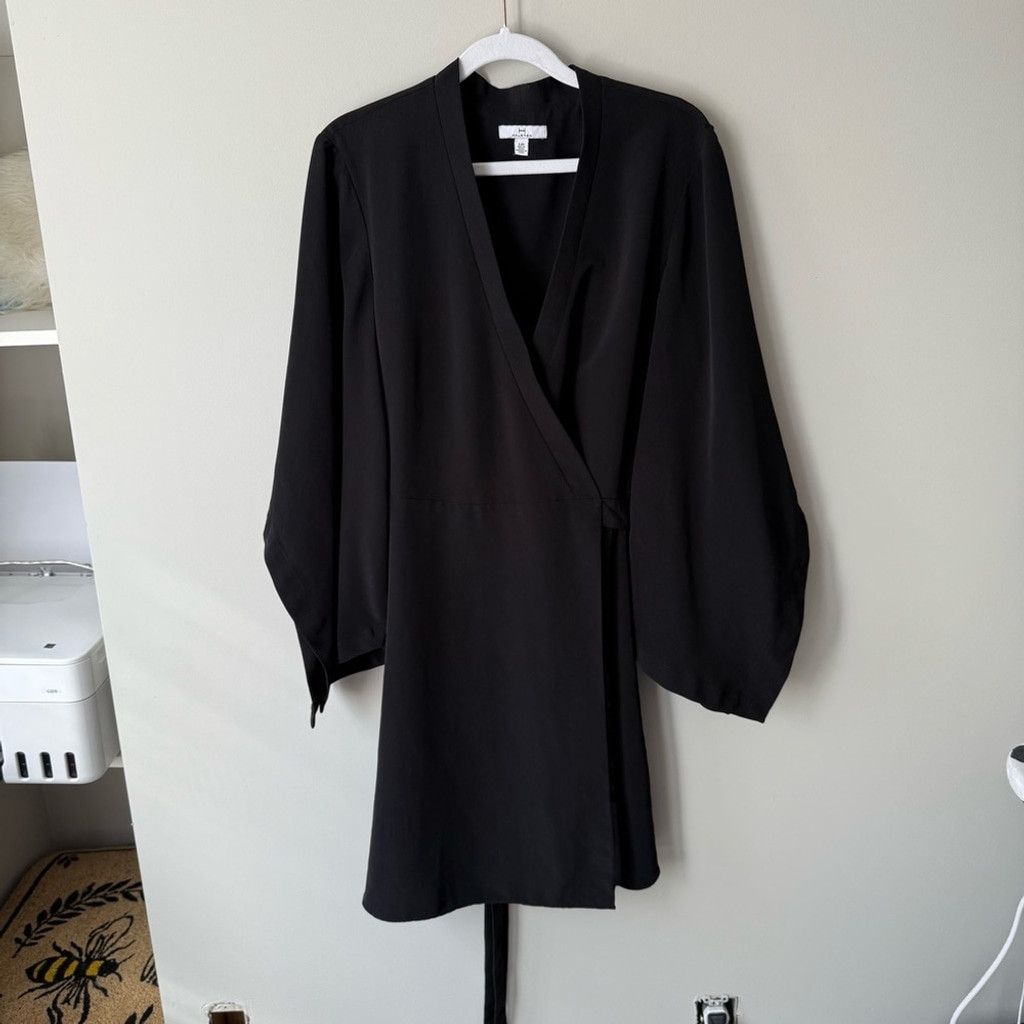 Halston Heritage Halston Heritage Black Midi Dress with Classic Wrap Design Size L / US 10 / IT 46 - 2 Thumbnail