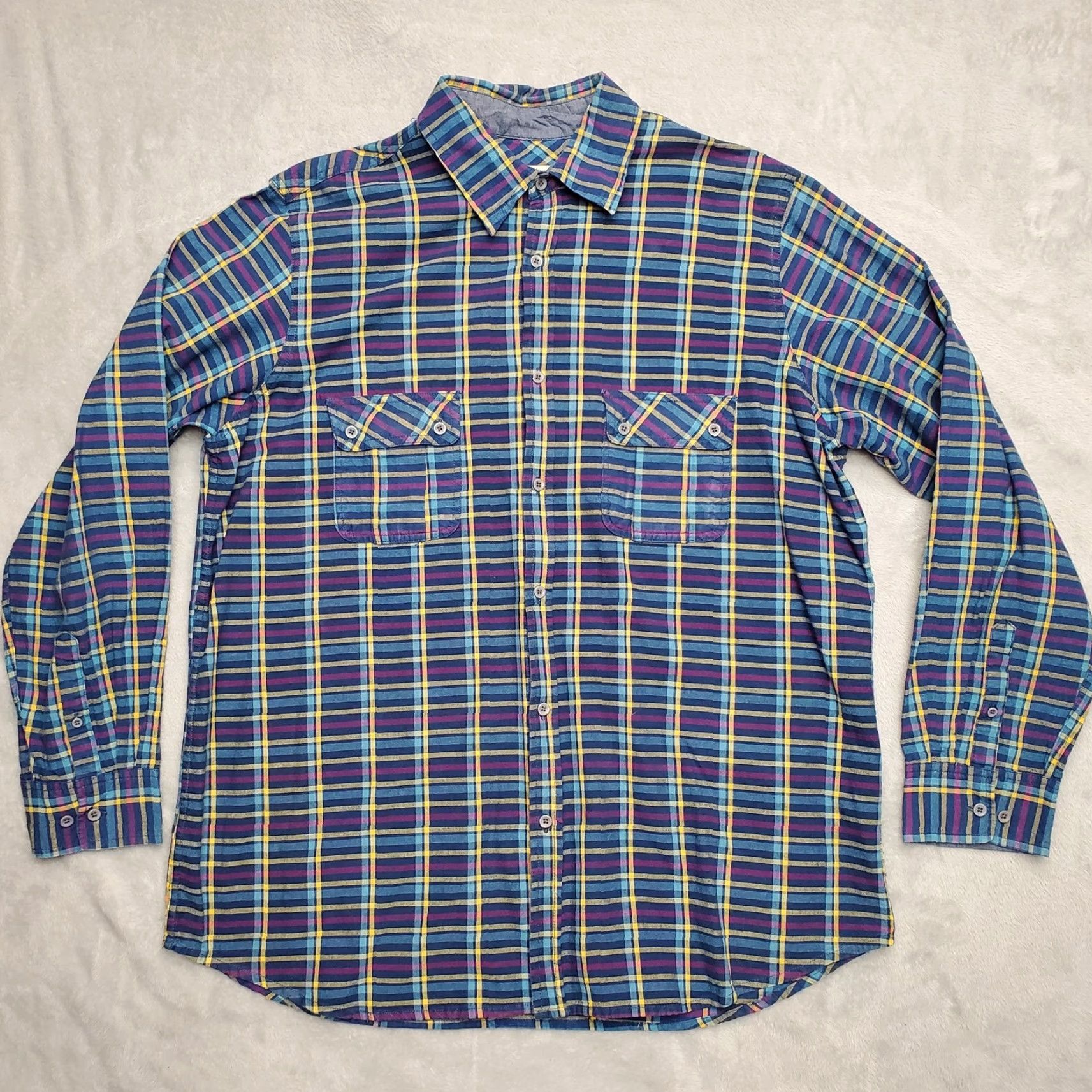 Carbon2Cobalt VINTAGE Carbon 2 Cobalt Shirt Mens XL Blue Plaid 100% Cotton Twill Button Up Long Sleeve Casual Mens Size US XL / EU 56 / 4 - 2 Thumbnail