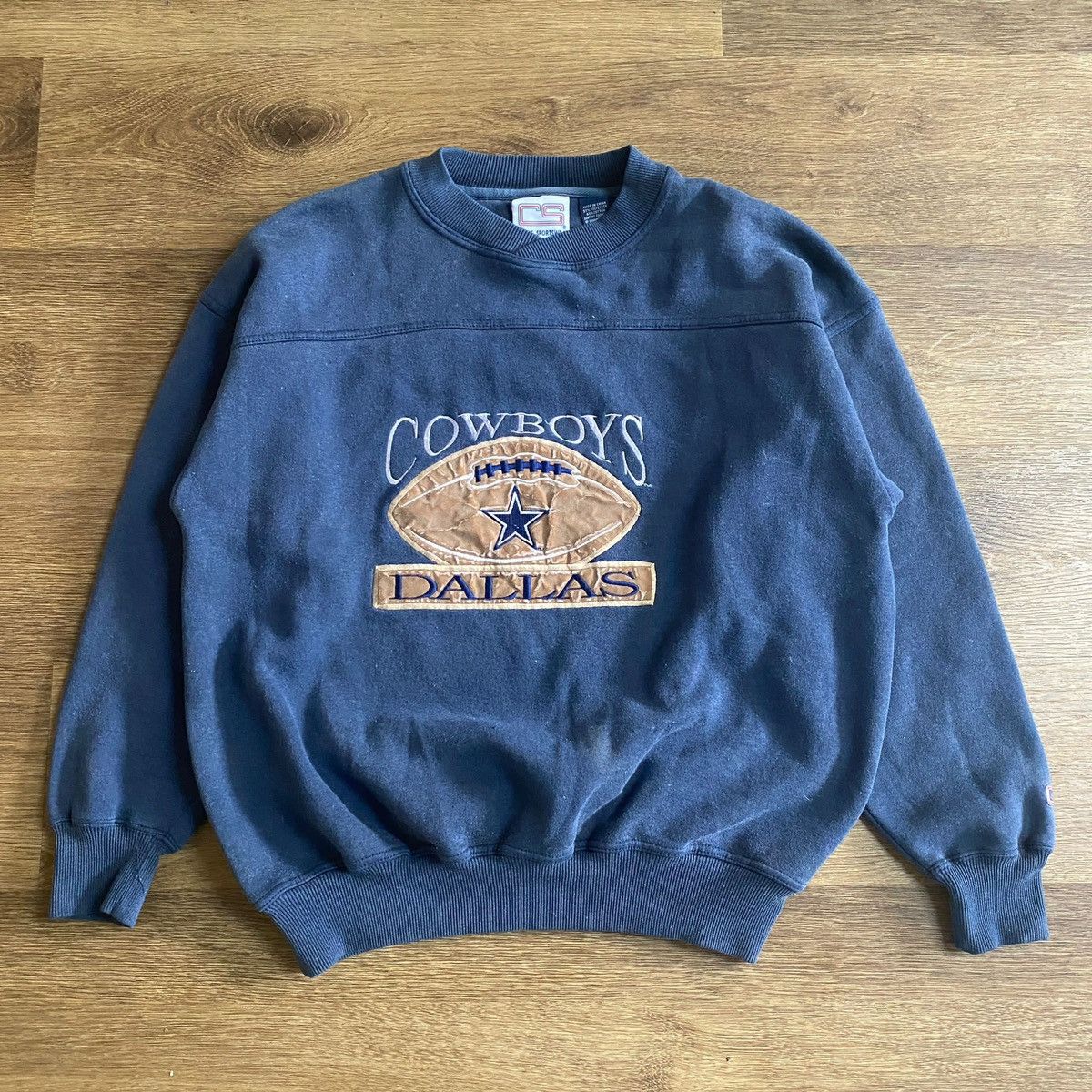 Vintage Crable Sportswear Dallas Cowboys Sweater Embroidered Suede Logo  Front