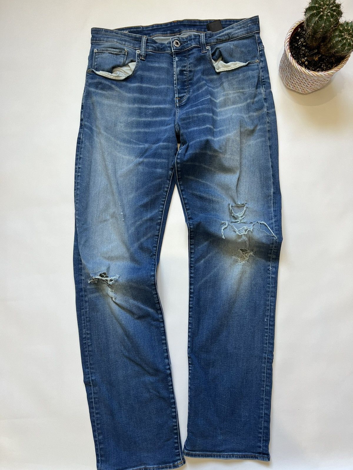 G-Star G Star Raw Blue Distressed Pants Jeans Denim Size US 34 / EU 50 - 1 Thumbnail