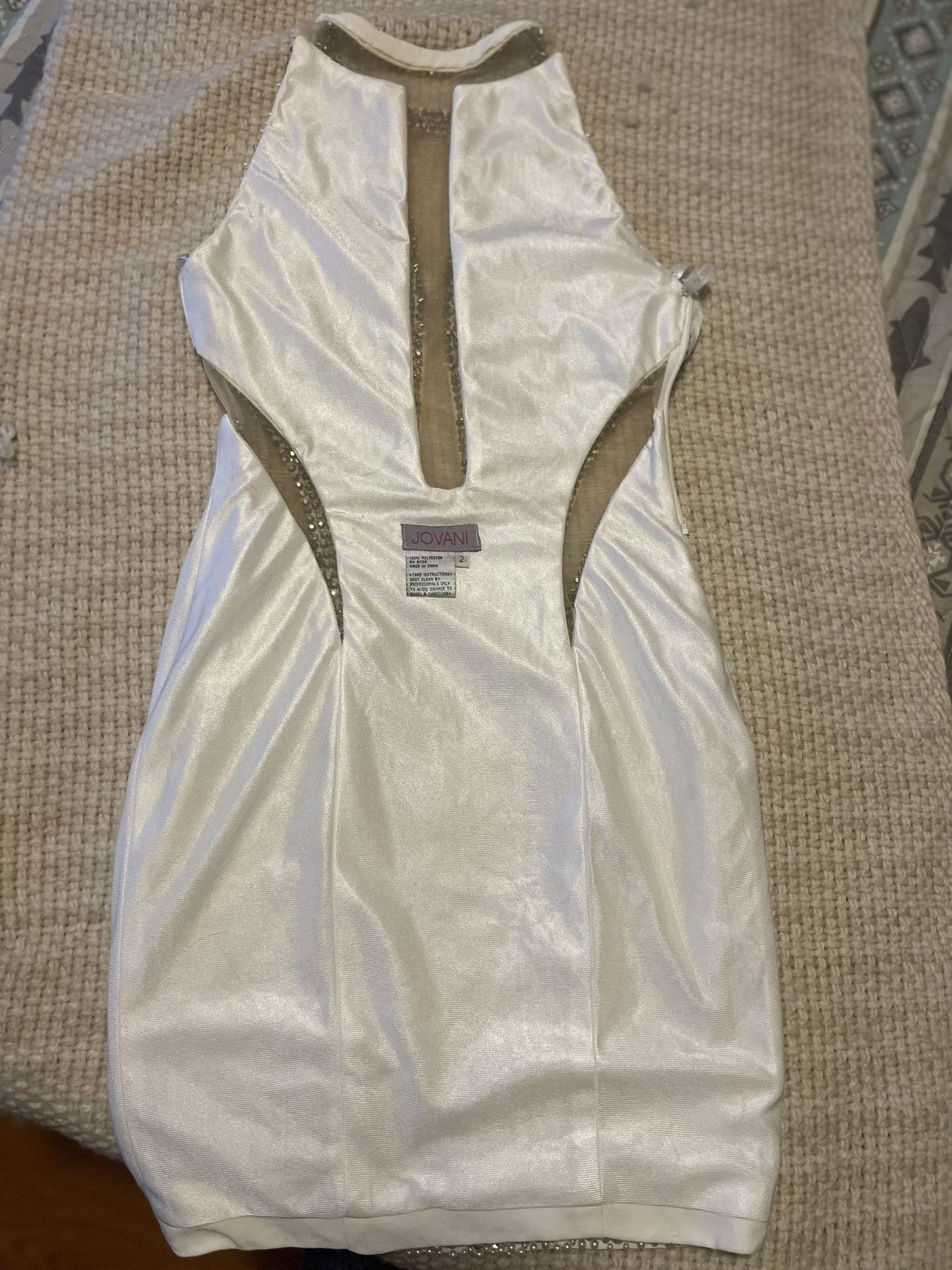 Other Jovani Ivory Beaded Halter Mini Dress with Silver Accents Size XS / US 0-2 / IT 36-38 - 7 Thumbnail