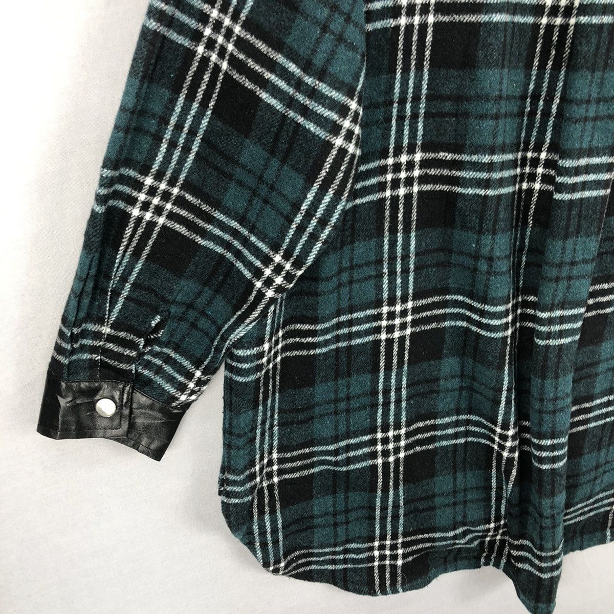 Japanese Brand Vintage Flannel Green Tartan Check Snap Button up by Gorge Size M / US 6-8 / IT 42-44 - 6 Thumbnail