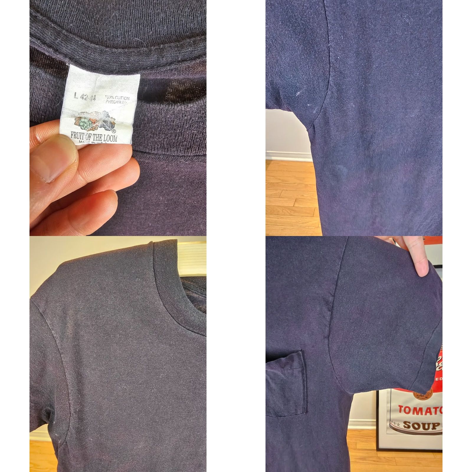 Fruit Of The Loom VINTAGE Fruit of the Loom ONE POCKET FADED SINGLE STITCH T-SHIRT SZ LARGE Shirt Men XS? Size US L / EU 52-54 / 3 - 8 Thumbnail