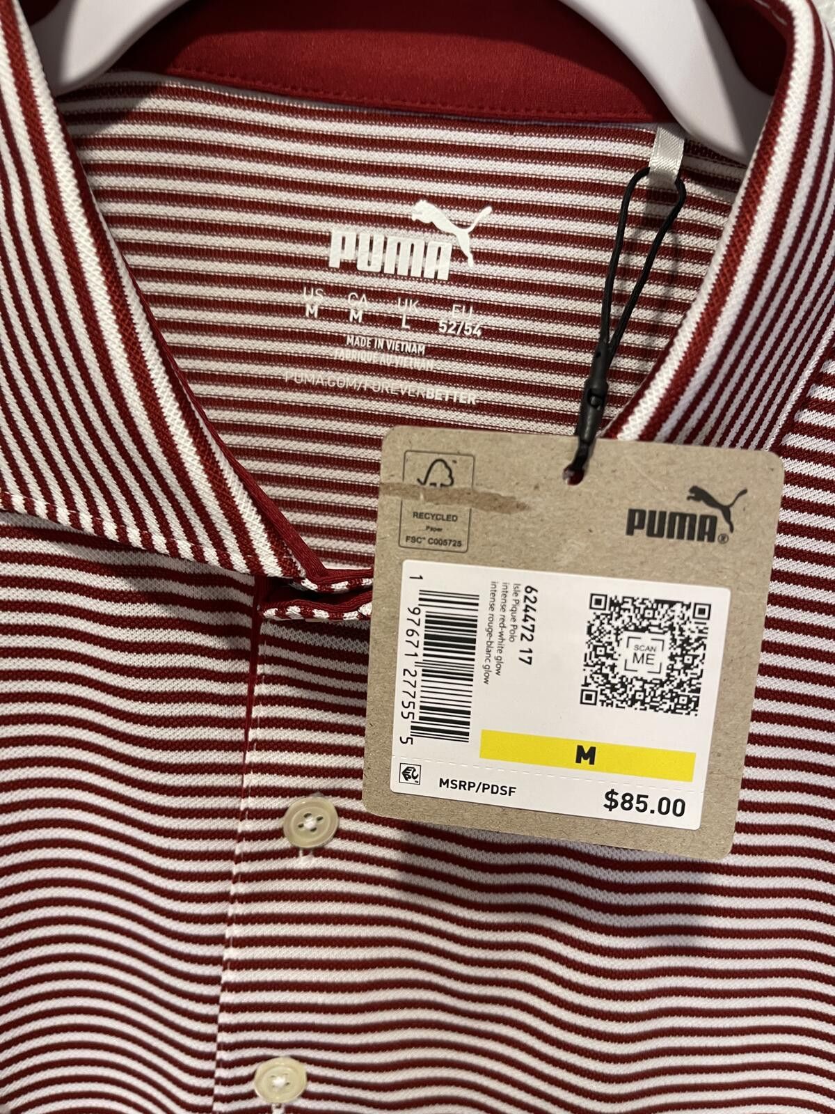 Puma Puma Men's Medium Red and White Striped Polo Shirt Size US M / EU 48-50 / 2 - 3 Thumbnail