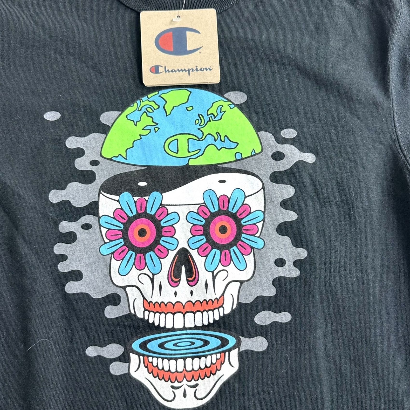 Champion VINTAGE Champion Shirt Mens Small Short Sleeve Black Skull Earth Y2K Men Shirt Black Skull Earth Y2K Size US S / EU 44-46 / 1 - 2 Thumbnail