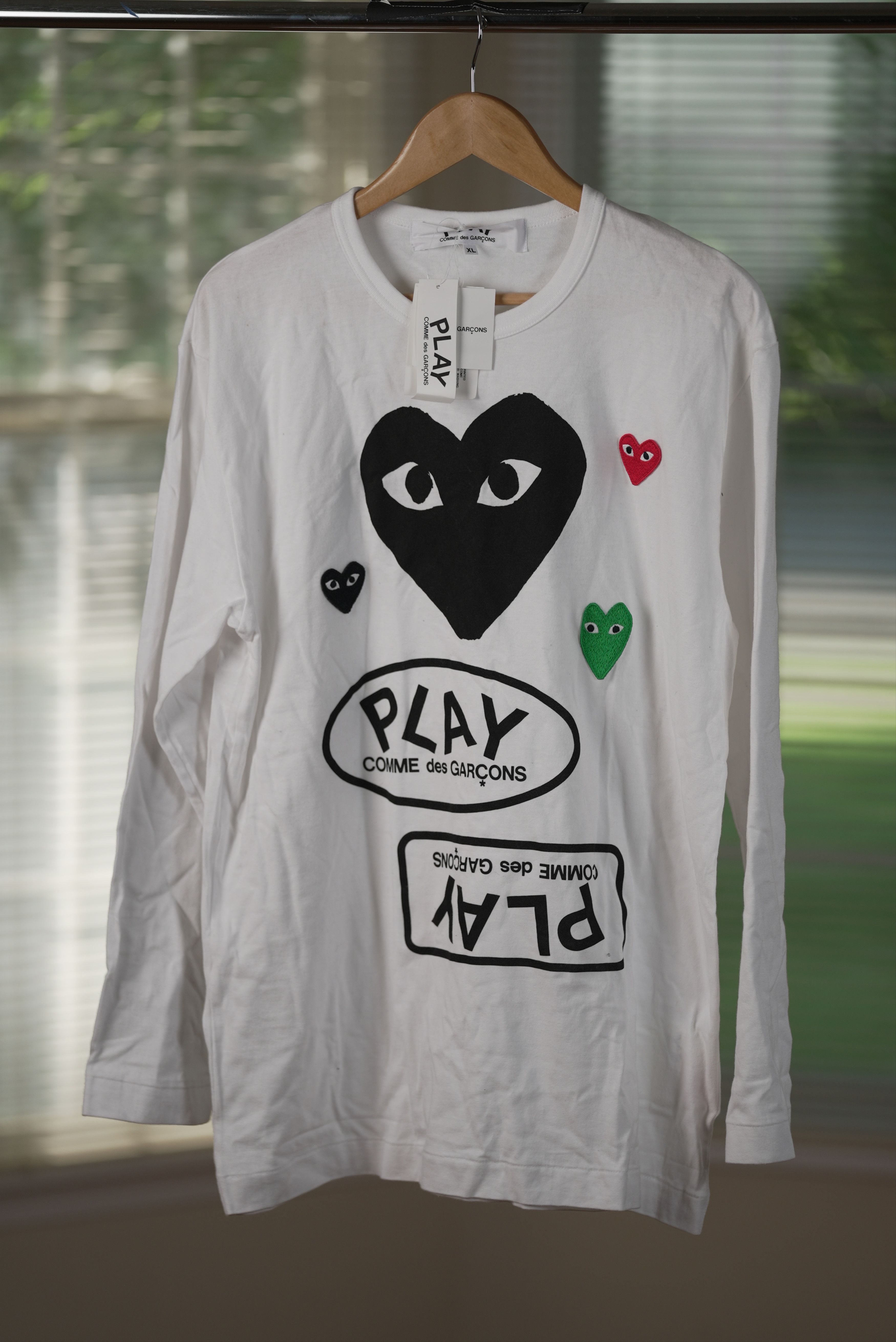 image of Comme Des Garcons Play Long Sleeve in White, Men's (Size XL)