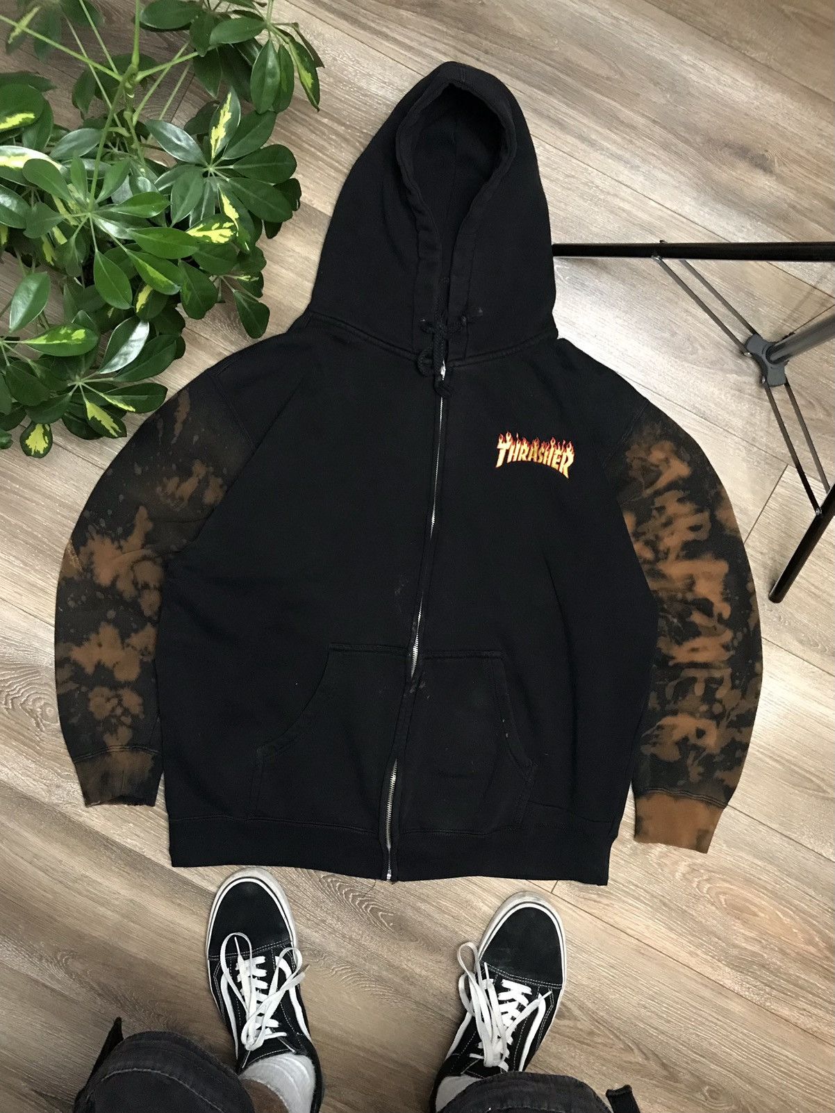 Vintage Vintage Thrasher Zip Up Hoodie Flames Logo Grailed