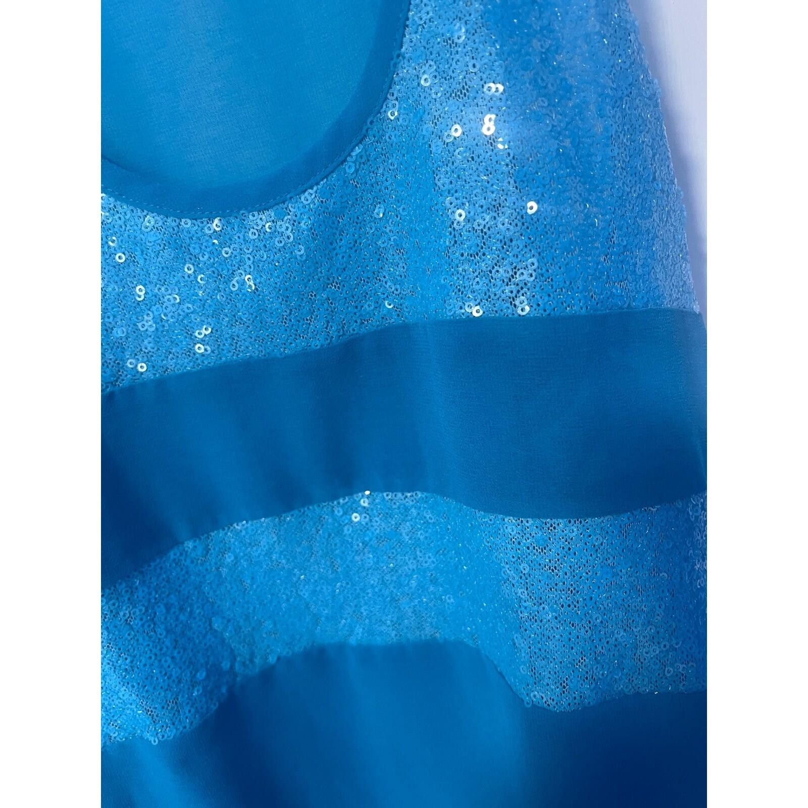 Other Daytrip Womens Turquoise Blue Sequin Chiffon Tank Top Large Size L / US 10 / IT 46 - 3 Thumbnail