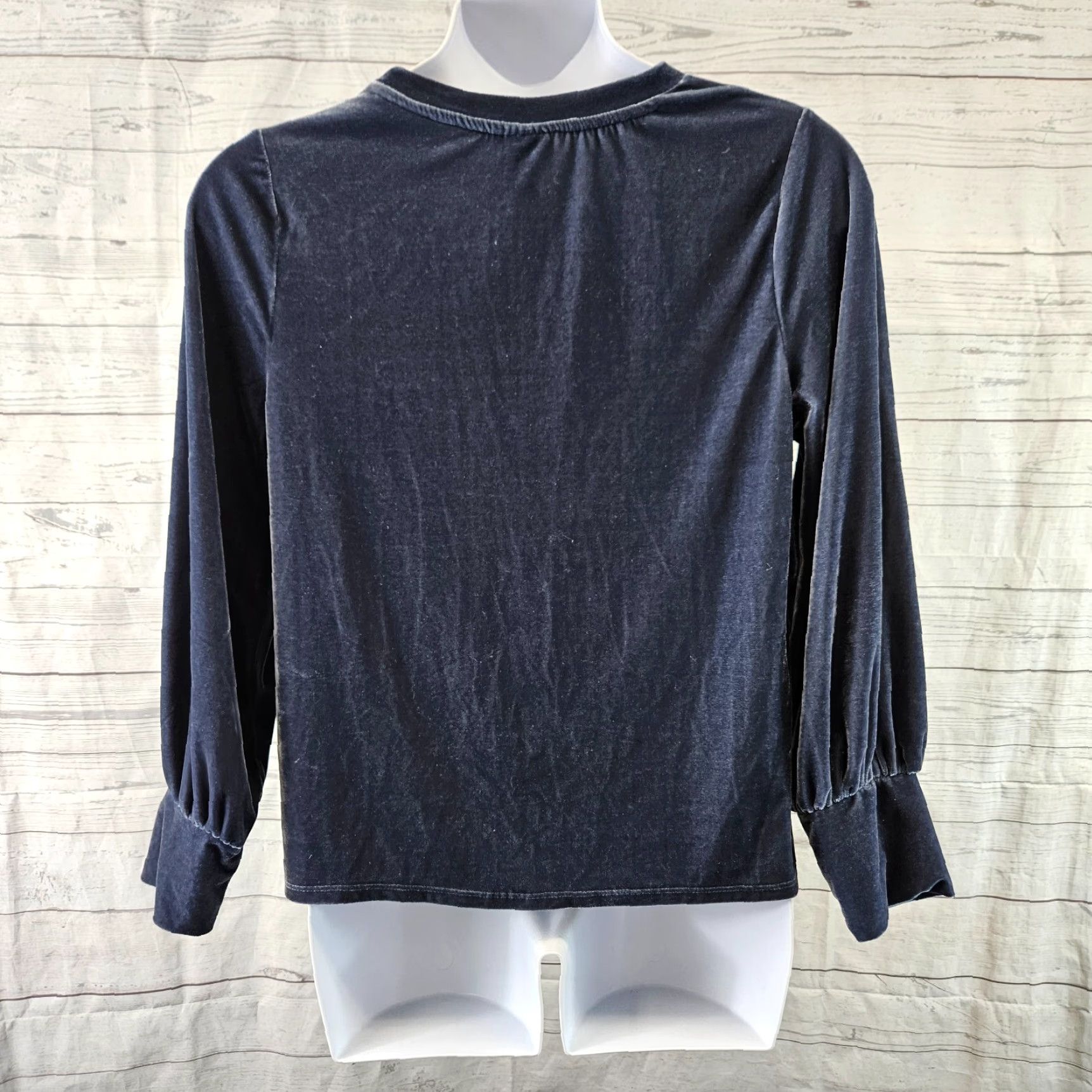 Vintage Ava & Viv Womens Velvet Top Solid Blue Long Sleeve X Size Blouse Size XL / US 12-14 / IT 48-50 - 4 Thumbnail