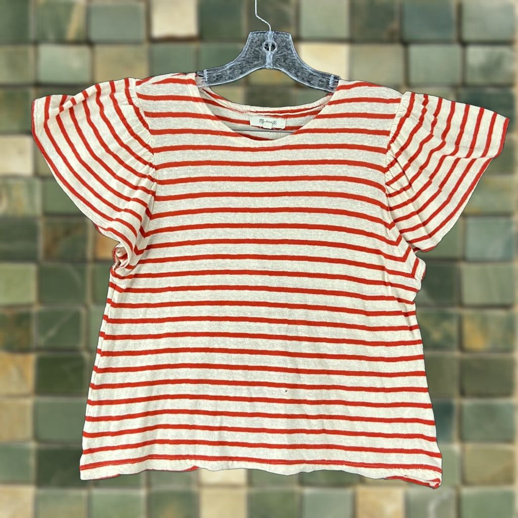 Madewell Madewell Blouse Women’s XXS Short Sleeves Multicolor Striped White Red Colorful Colorful Mens? No gender. End with Women or Girls if applicable. Size XXS / US 00 / IT 34 - 1 Thumbnail