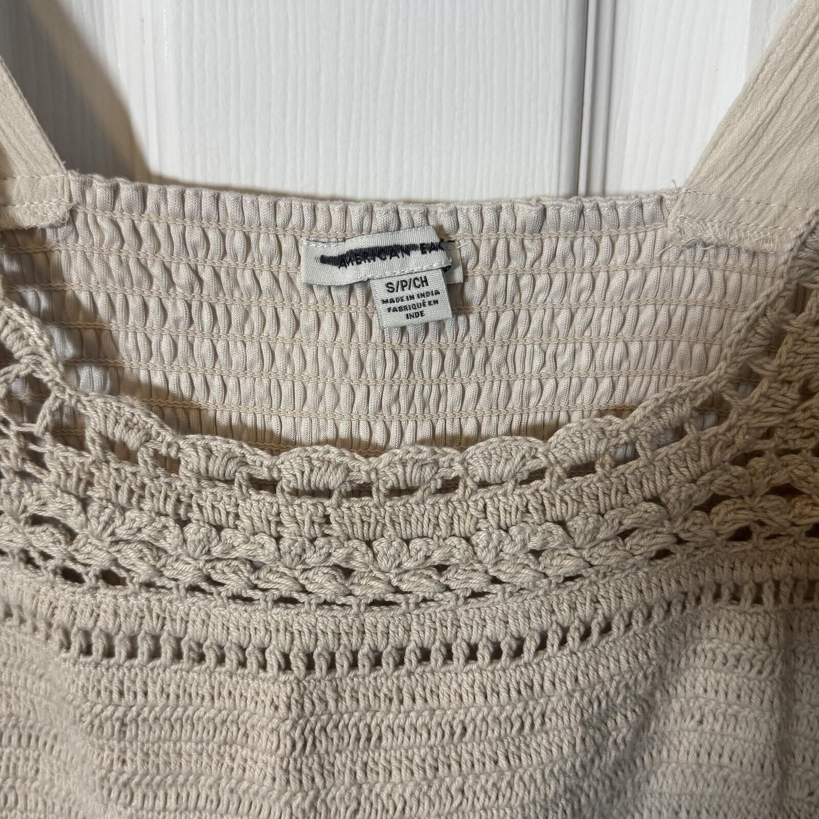 American Eagle Outfitters American Eagle Beige Crochet Long Sleeve Top Size S Size S / US 4 / IT 40 - 2 Thumbnail
