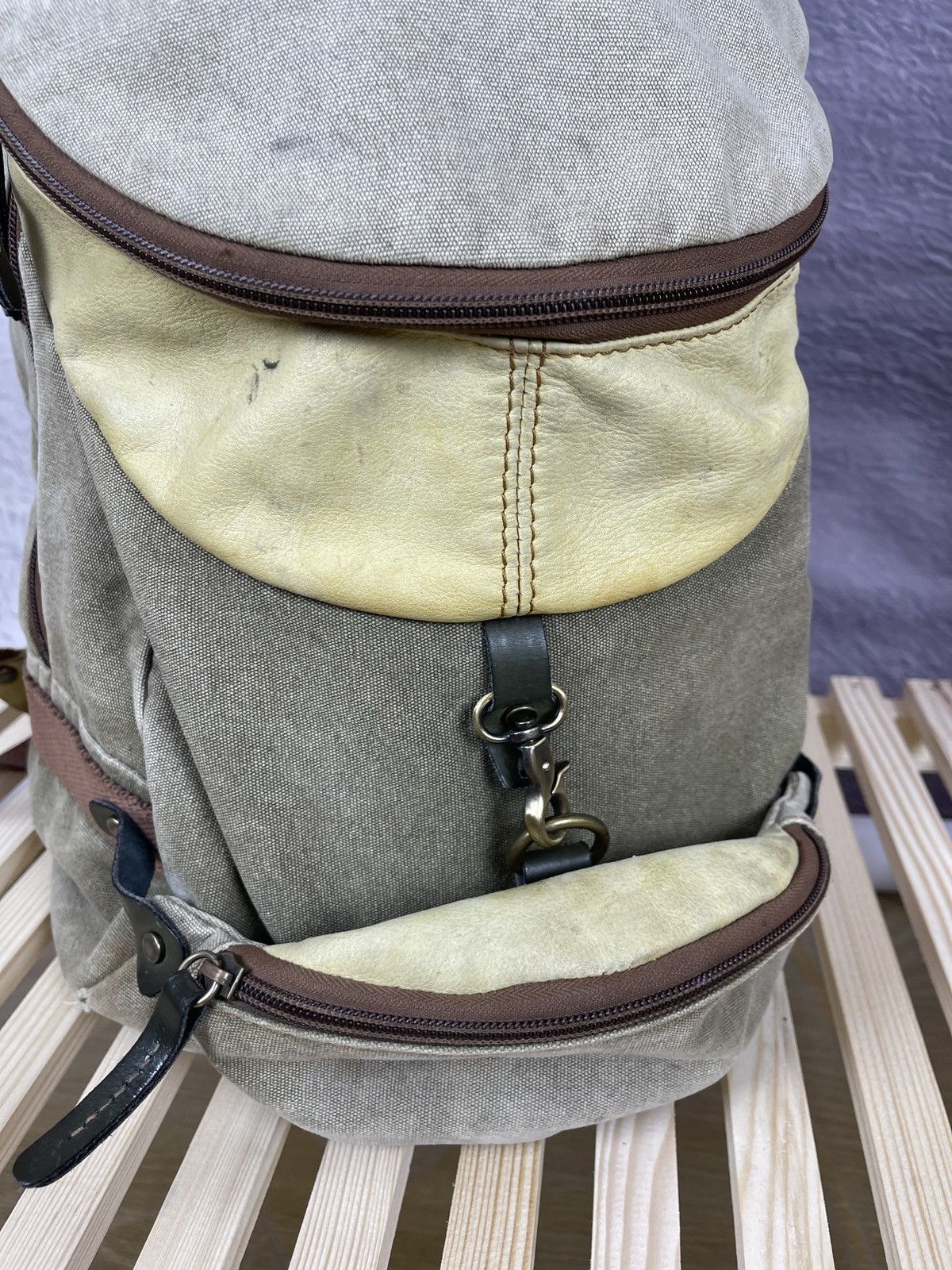 Vintage Vintage Avant Garde lyiami cotton leather backpack military Size ONE SIZE - 5 Thumbnail