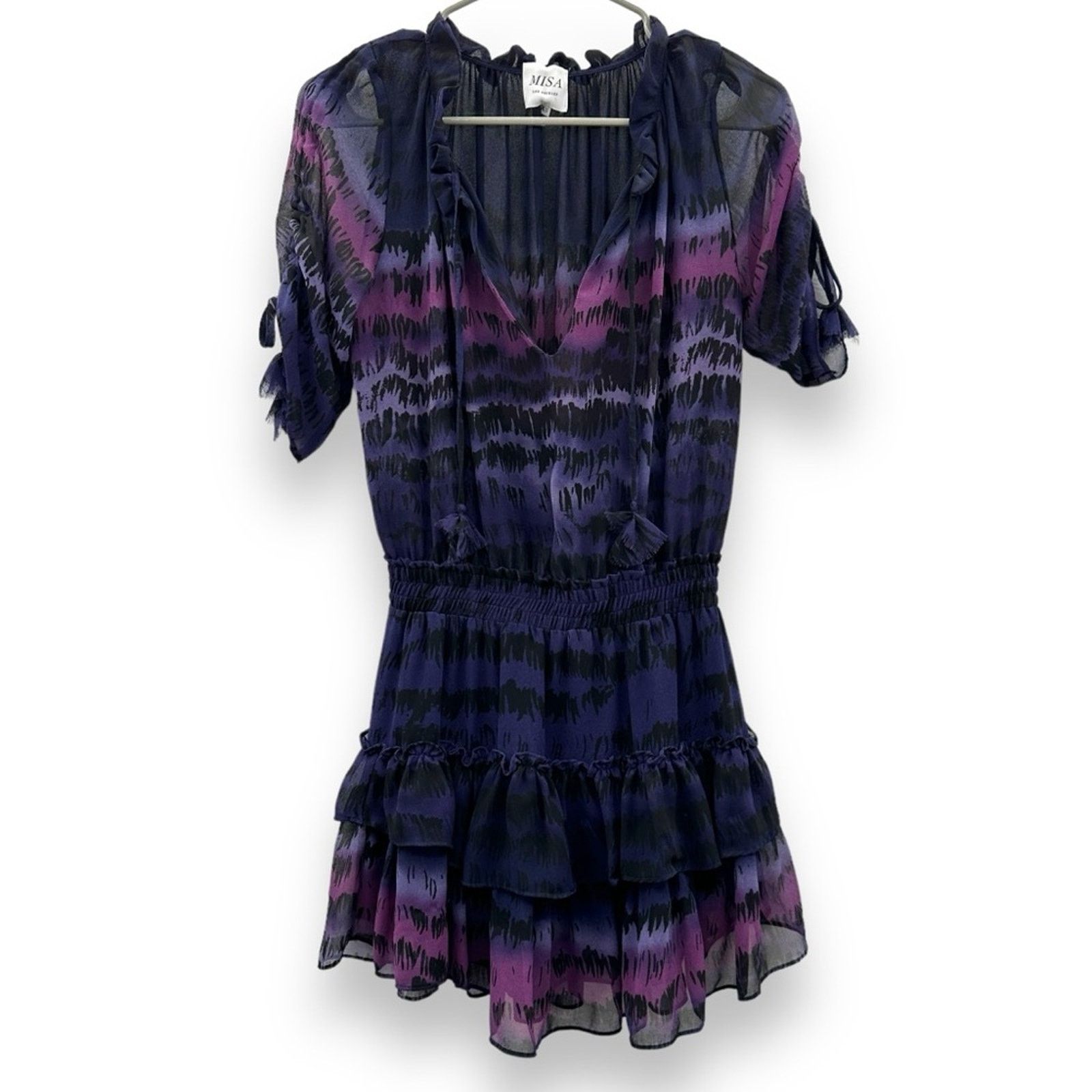 MISA Los Angeles Misa Los Angeles Becca Purple Tie Dye Tassel Tie Mini Dress Size XS / US 0-2 / IT 36-38 - 2 Thumbnail