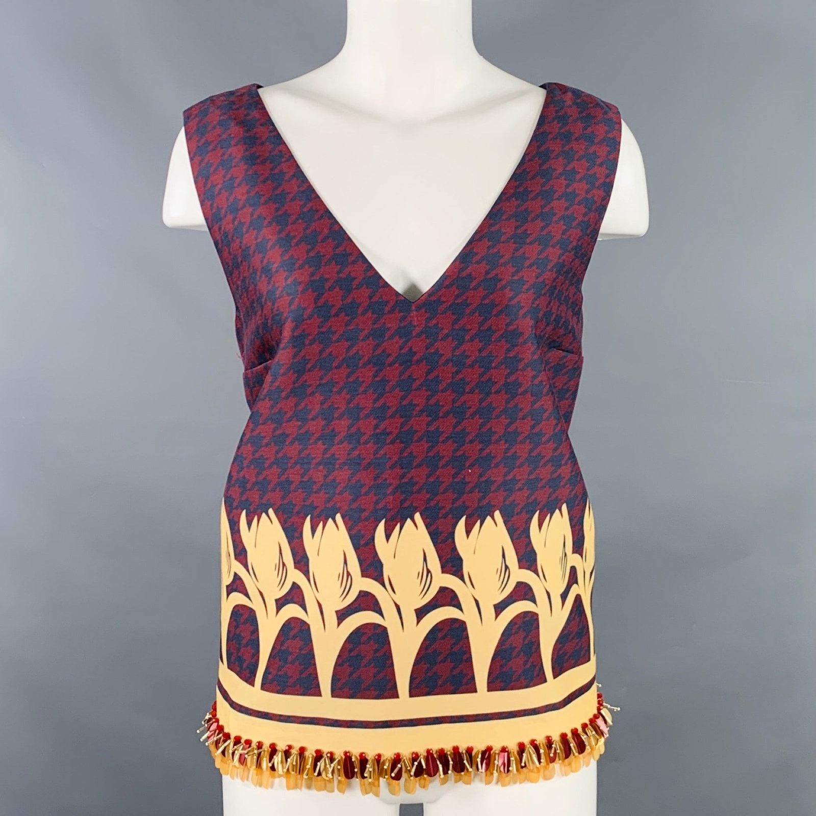 Other 8 Navy Yellow Wool Silk Houndstooth Sleeveless Casual Top Size M / US 6-8 / IT 42-44 - 1 Thumbnail