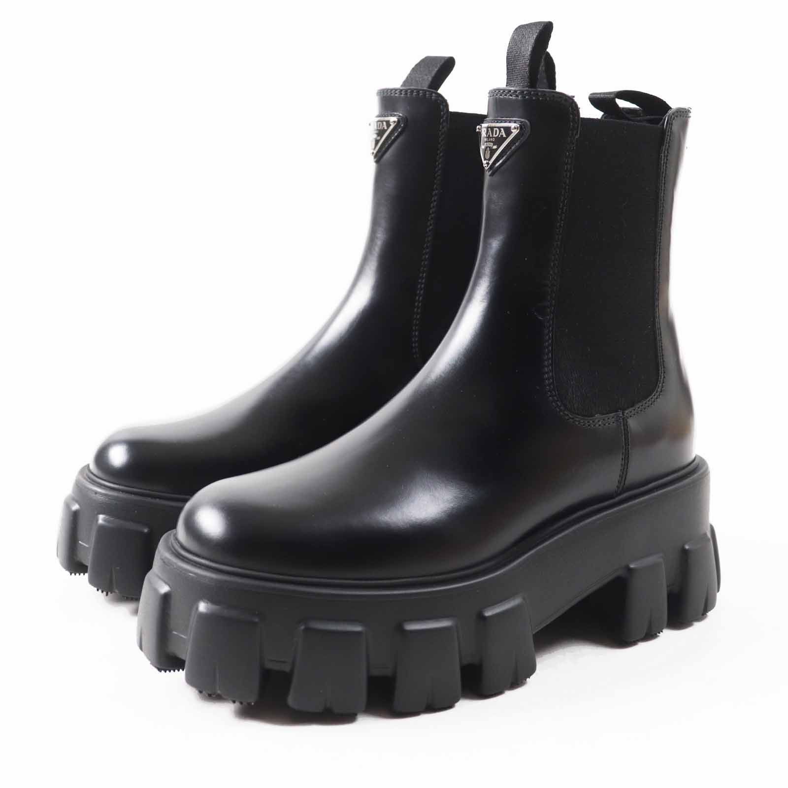Prada Prada 1T256N Monolith Brushed Leather Boots Leather Shoes 1T256N in Black, Women's