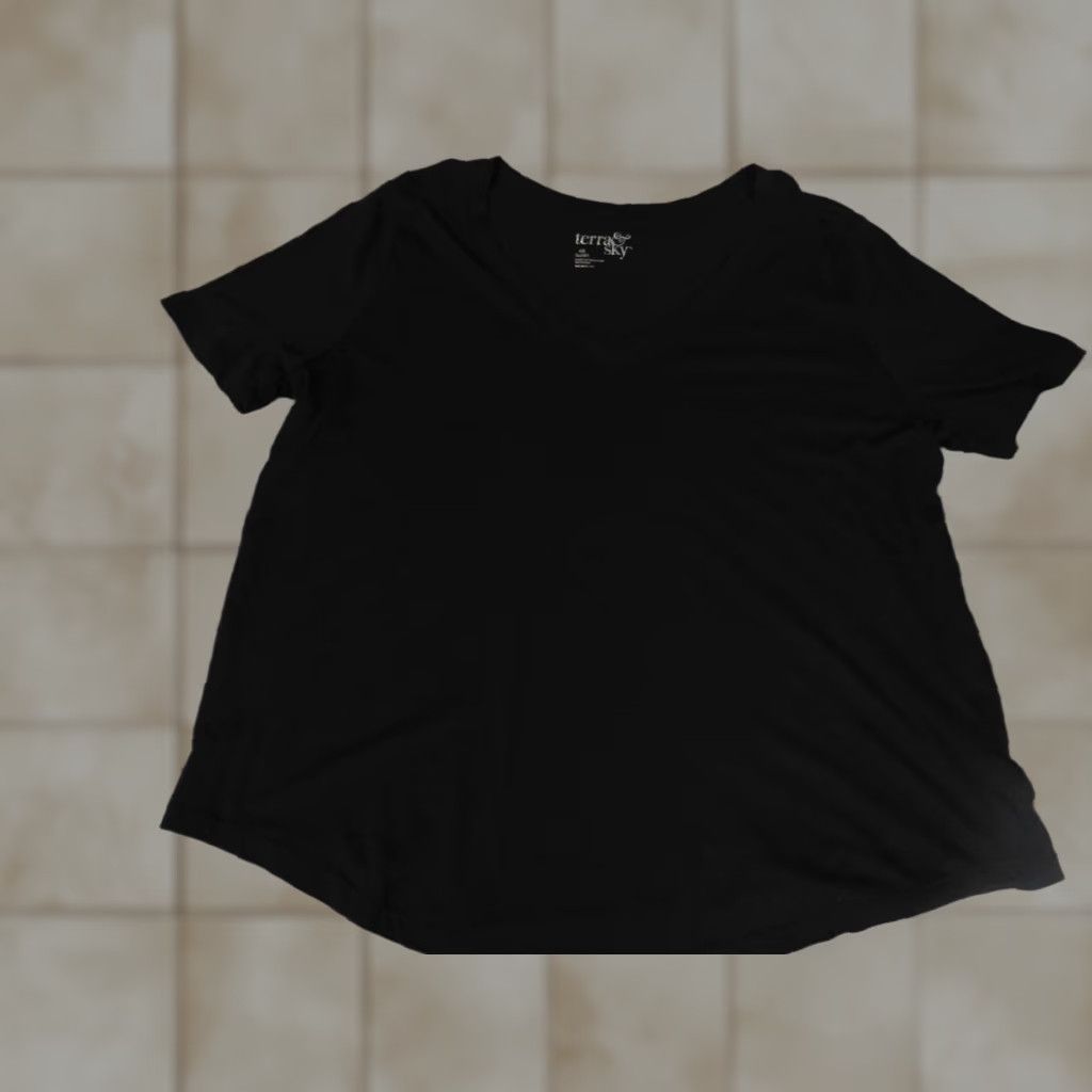 Vintage Terra & Sky Womens Top Blouse 14W Black Round Neck Short Sleeve Cotton Rayon Stretch Basic Casual T-Shirt Regular Womens Size XL / US 12-14 / IT 48-50 - 1 Thumbnail