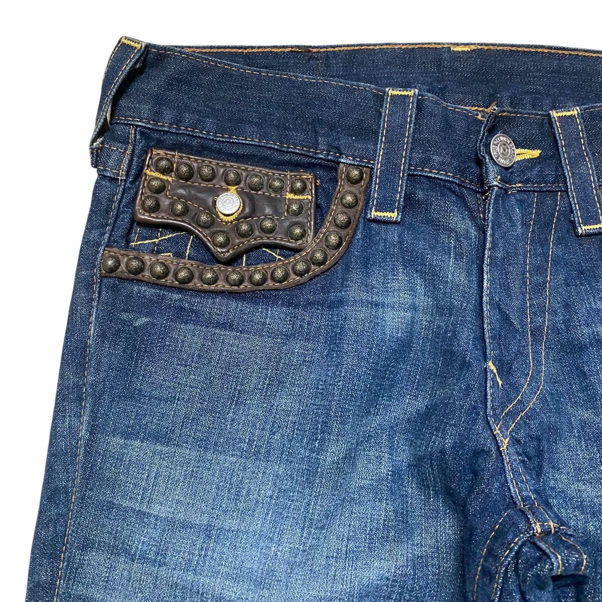 True Religion Vintage True Religion Denim Flare Jeans Leather Flap Size US 31 - 4 Thumbnail