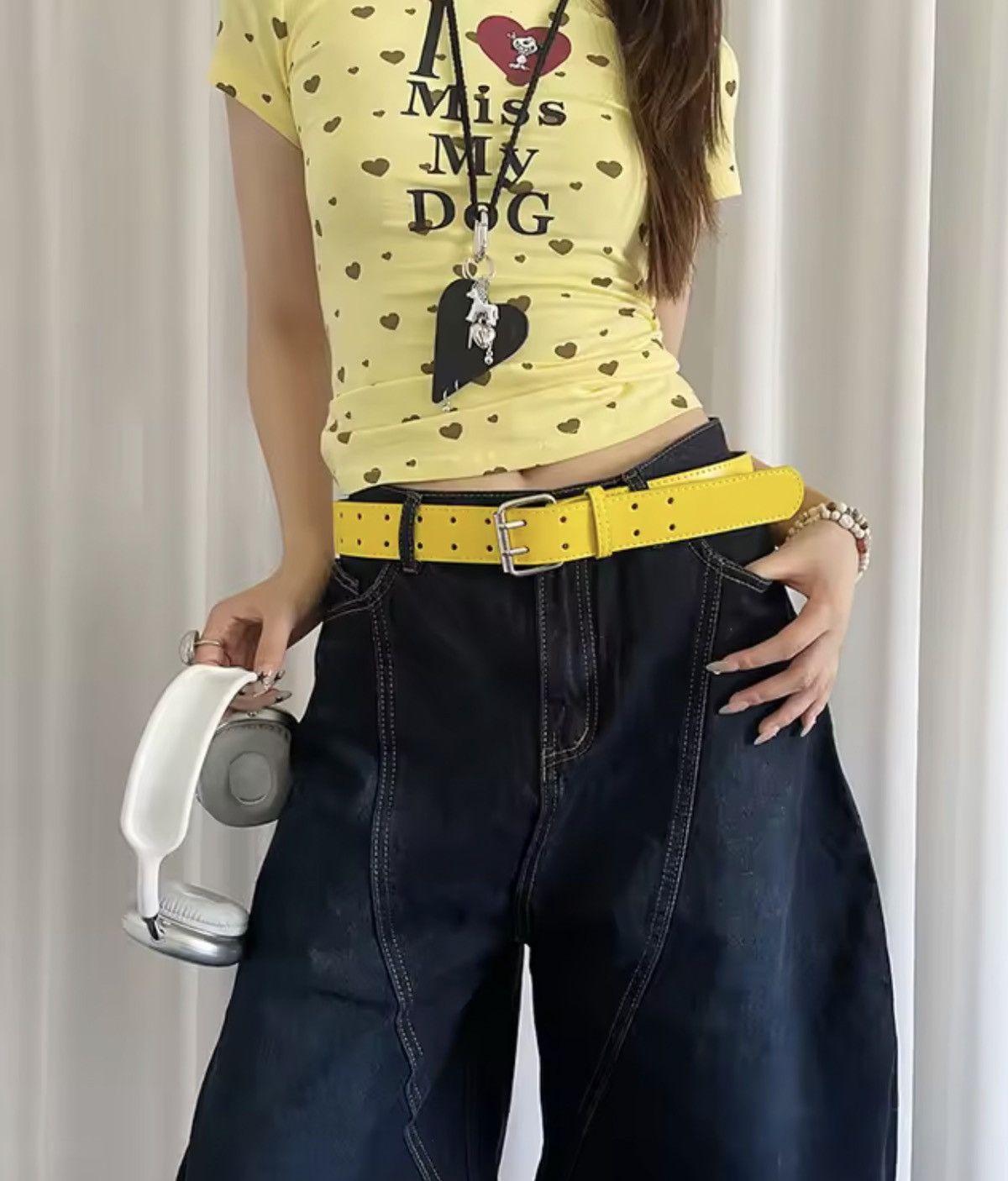 Other Y2K Double-Hole Yellow PU Leather Belt Size ONE SIZE - 7 Thumbnail