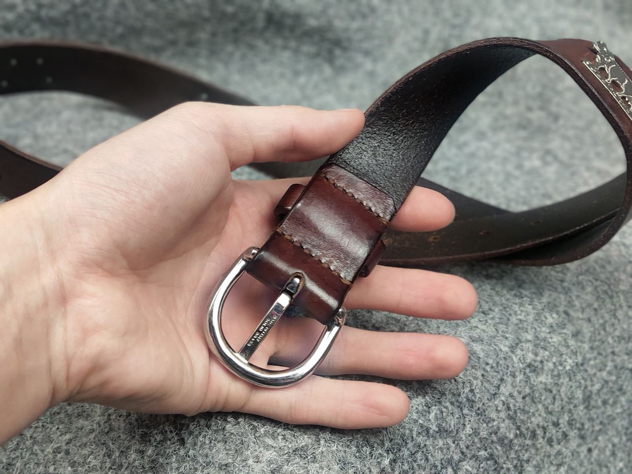 Etro Vintage 90's Leather Brown Belt Etro Cows Logo Y2K Style Size ONE SIZE - 12 Thumbnail