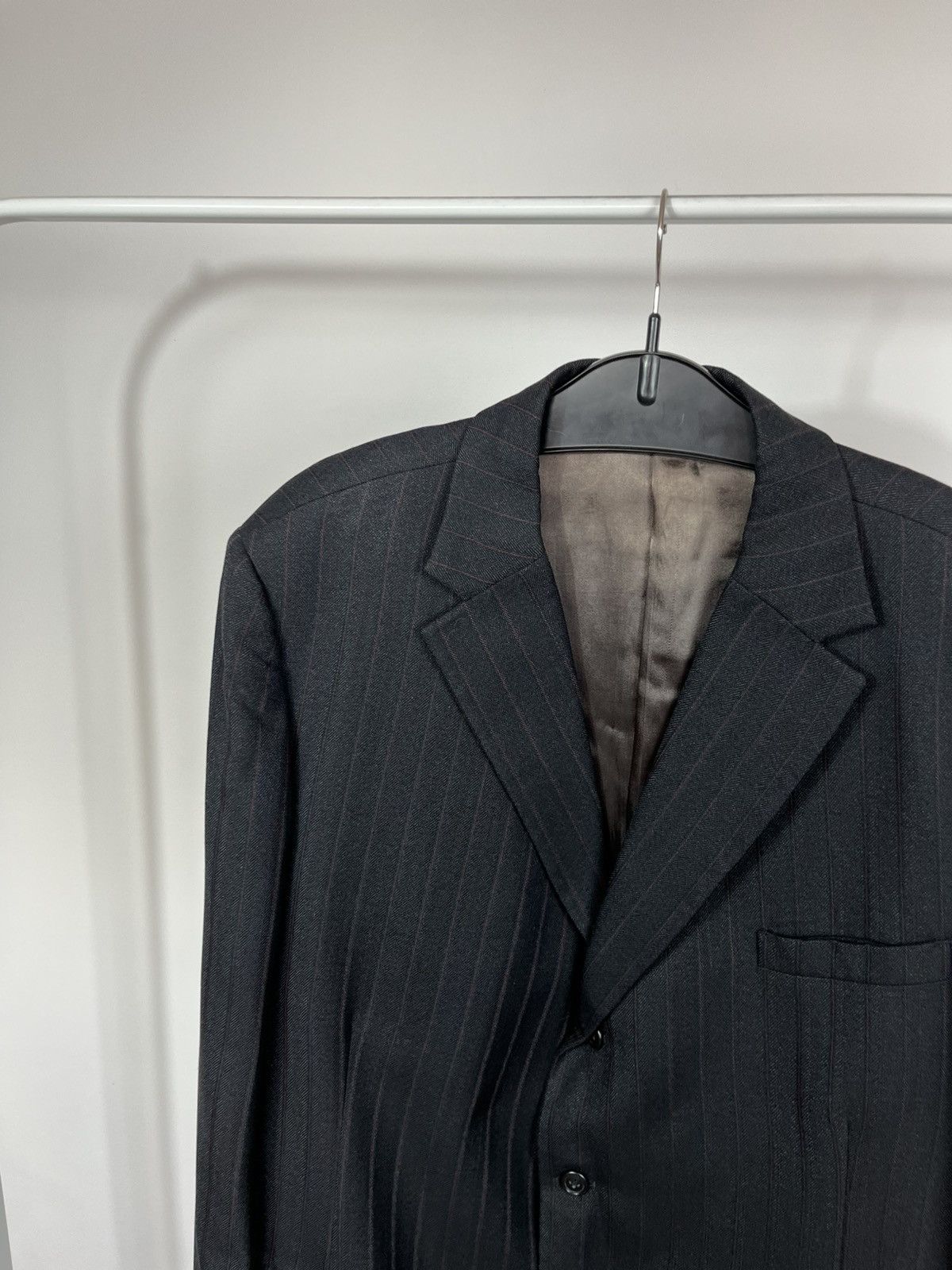 Other Vintage 1973 Tailored Pinstripe Blazer Jacket Dark Wool Coat Size US L / EU 52-54 / 3 - 3 Thumbnail