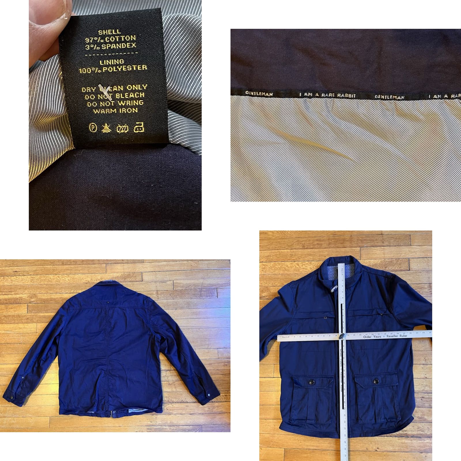 Vintage Rare Rabbit Jacket Men’s XL Blue Bomber - Short, Stand-Up Collar, Lined, Pockets, Cotton Blend, Regular Fit, Outdoor, Preppy, 45" Chest Size US XL / EU 56 / 4 - 8 Thumbnail