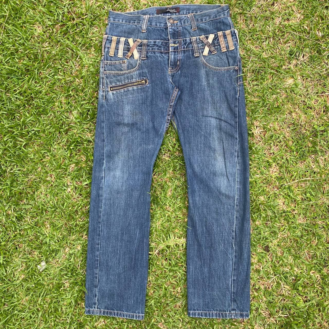 If Six Was Nine × Le Grande Bleu (L.G.B.) Dominate Handcrafted Double Waisted Jeans Size US 33 - 11 Thumbnail