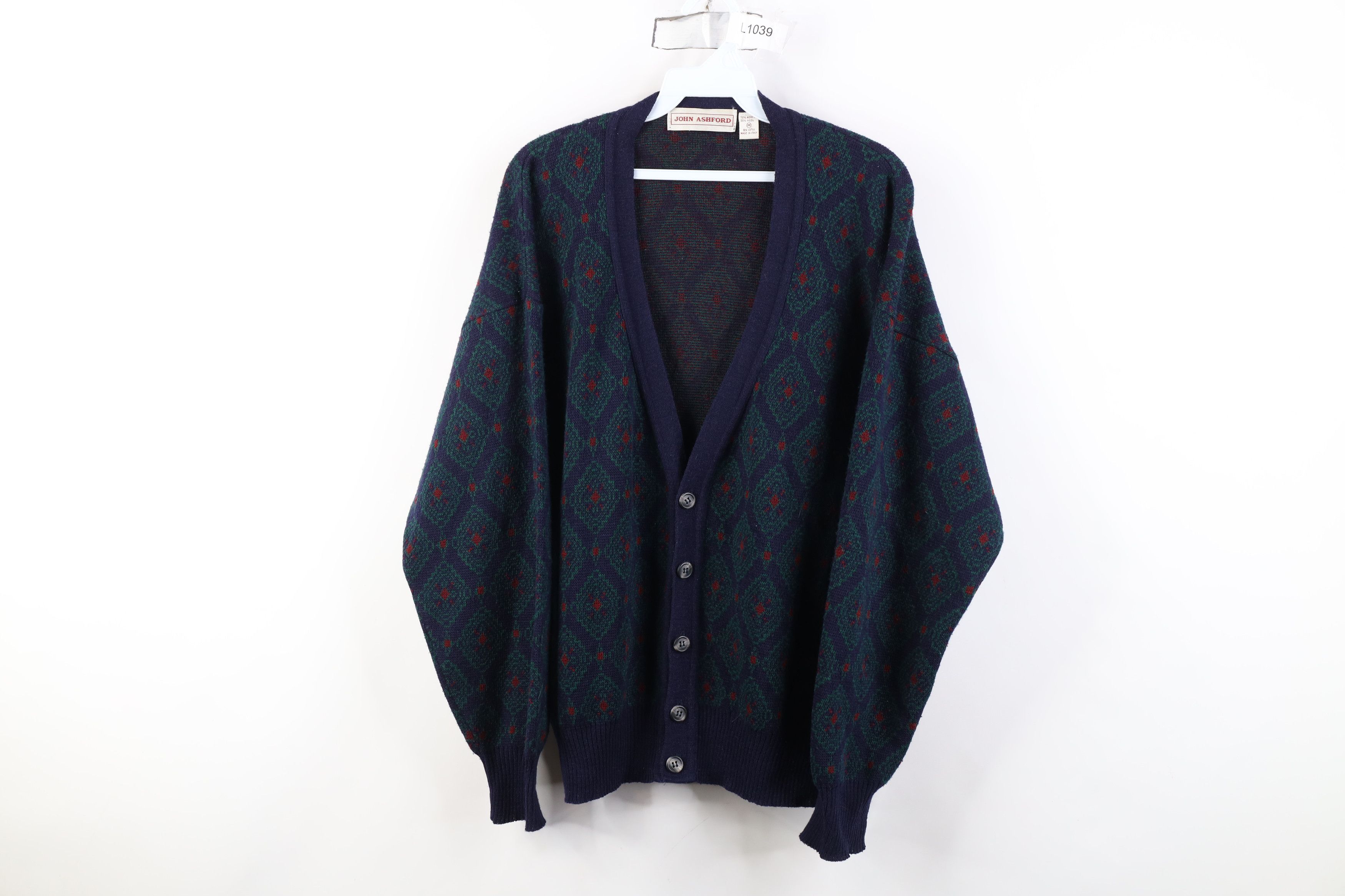 Vintage Vintage 90s Streetwear Knit Cardigan Sweater Geometric Size US M / EU 48-50 / 2 - 1 Thumbnail