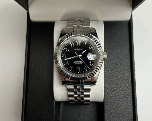 Vintage Seiko Datejust Black Arabic Steel Jubilee Watch Nh35 39mm, Men's
