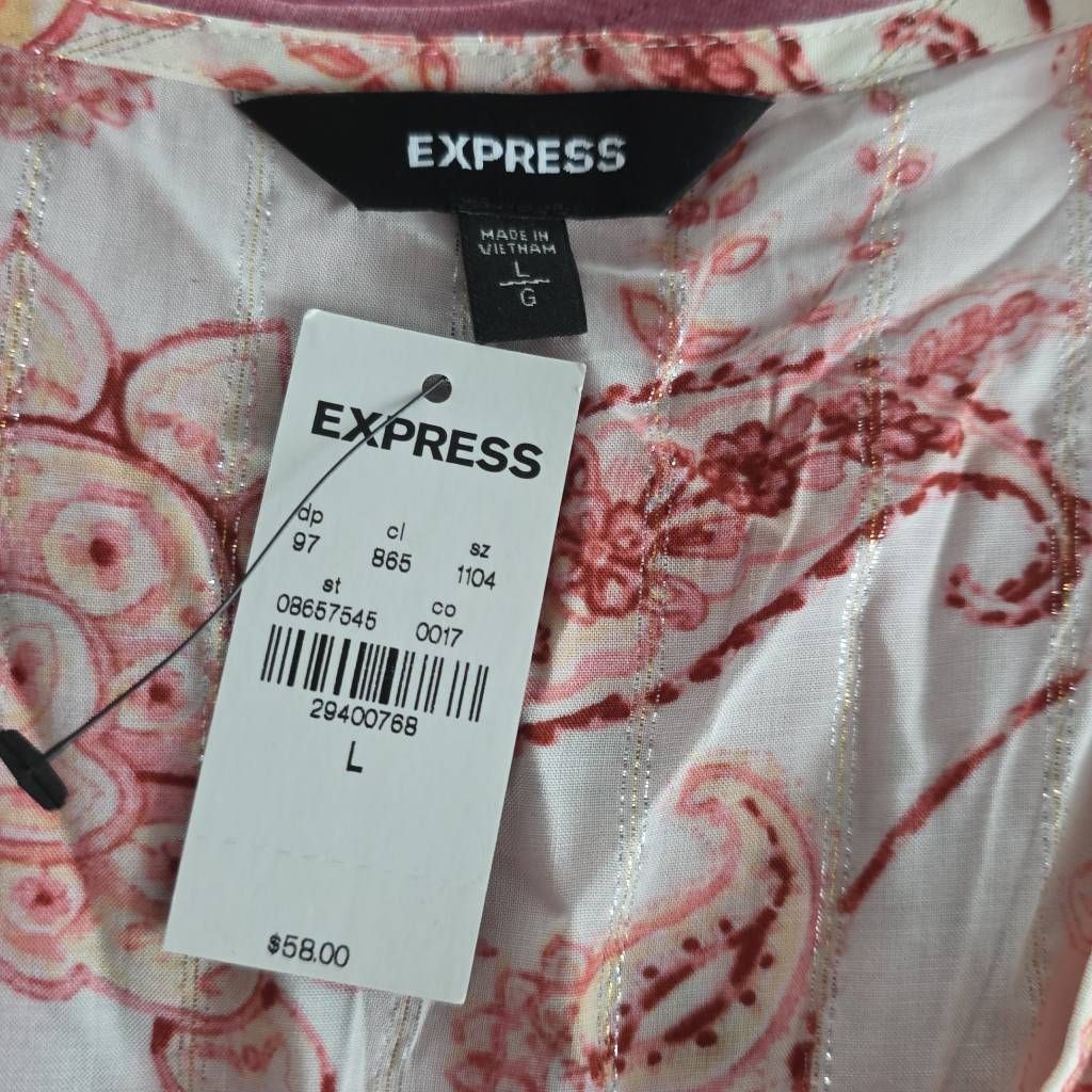 Express Express Women's Size Large Pink Cream Silver Paisley Print P Size L / US 10 / IT 46 - 4 Thumbnail
