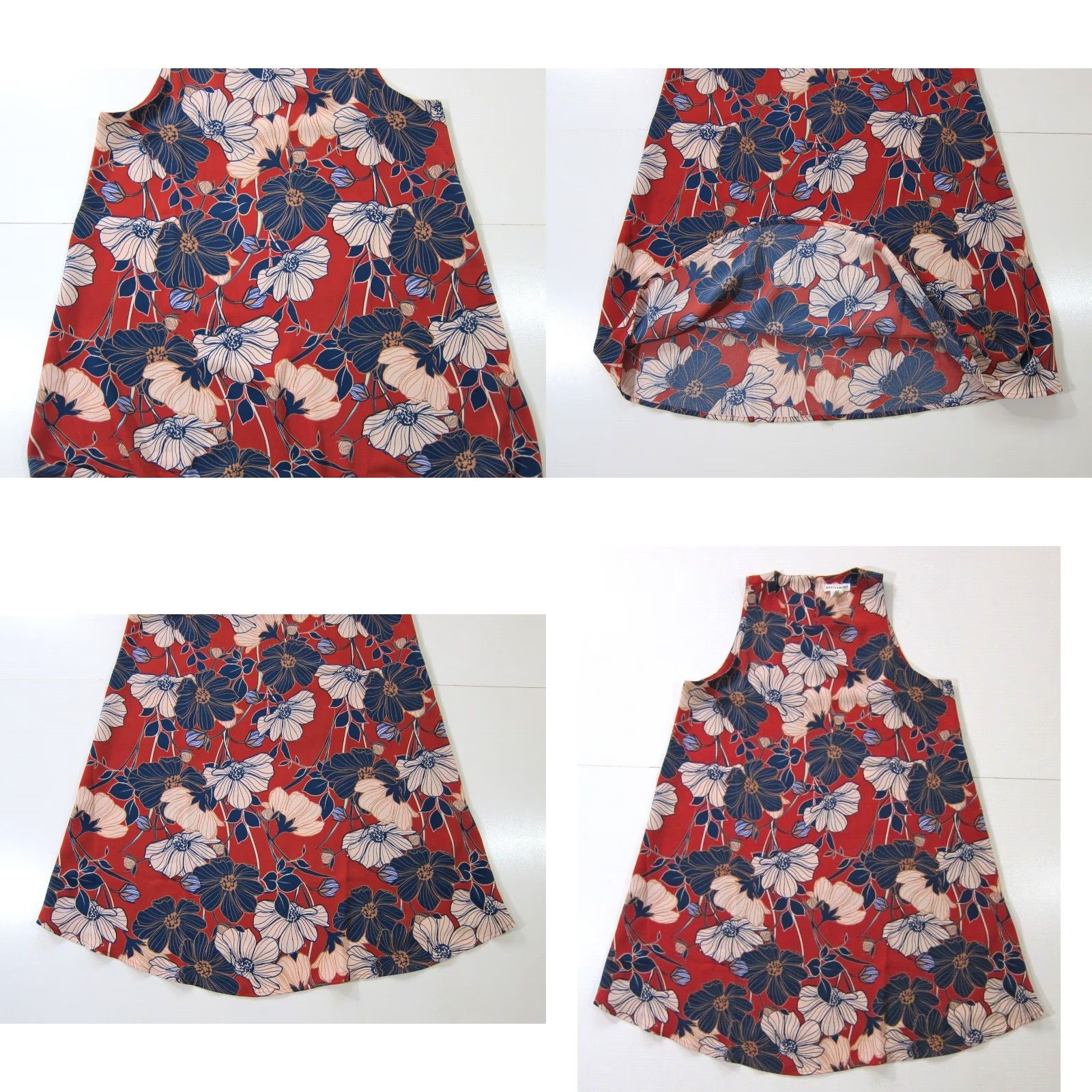 Vintage Artisan NY Red Blue White Floral Sleeveless Tunic Tent Tank Sun Shift Dress 6 Size M / US 6-8 / IT 42-44 - 8 Thumbnail