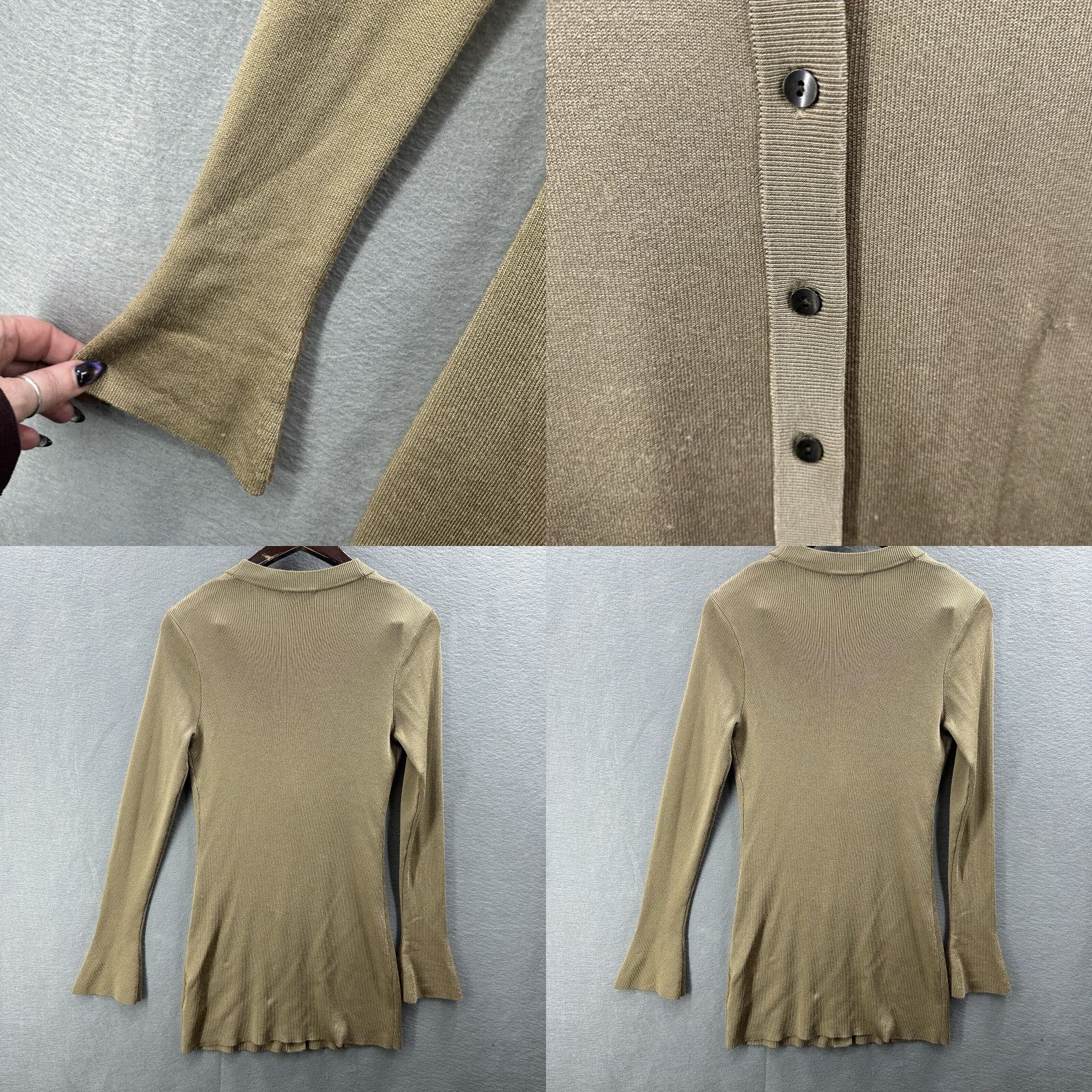 L'AGENCE L'AGENCE Gold Ribbed Cardigan Women's S Flared Long Sleeve V-Neck Lightweight Knit Sweater Designer Modern Size S / US 4 / IT 40 - 8 Thumbnail