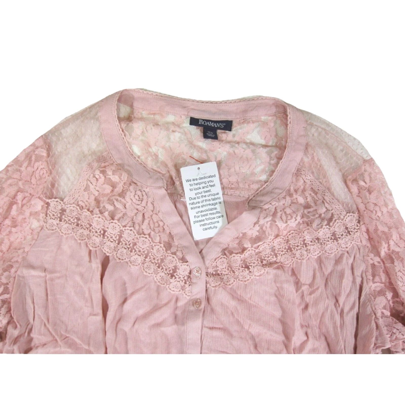 Vintage NWT Roaman's 100% Rayon Pink Embroidered Lace Long Sleeve Blouse Top Women 28W Size 4XL / US 24-26 - 5 Thumbnail