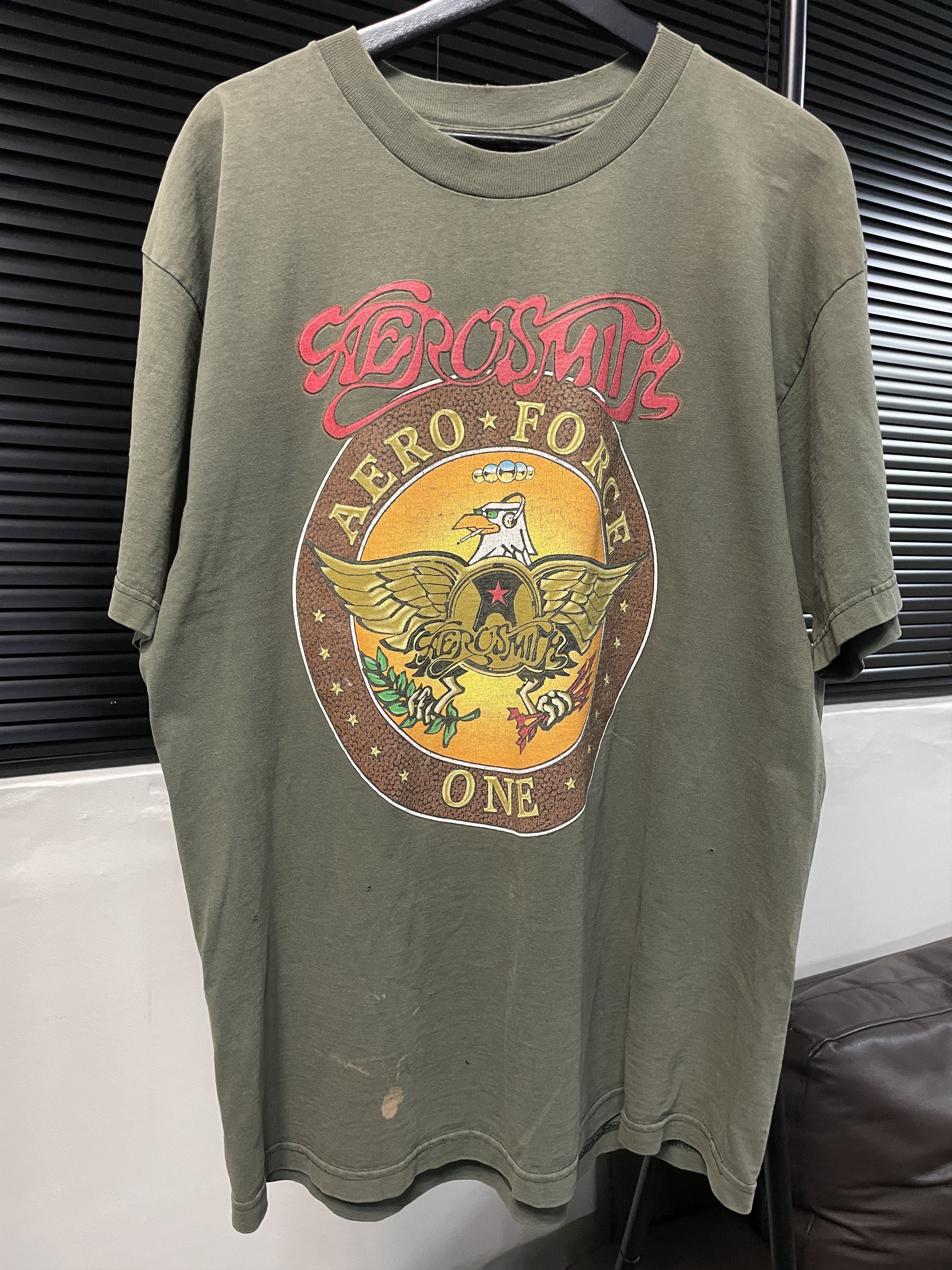 image of Band Tees x Giant Vintage 90's Aerosmith 'nine Lives Tour' Shirt in Faded Green, Men's (Size XL)