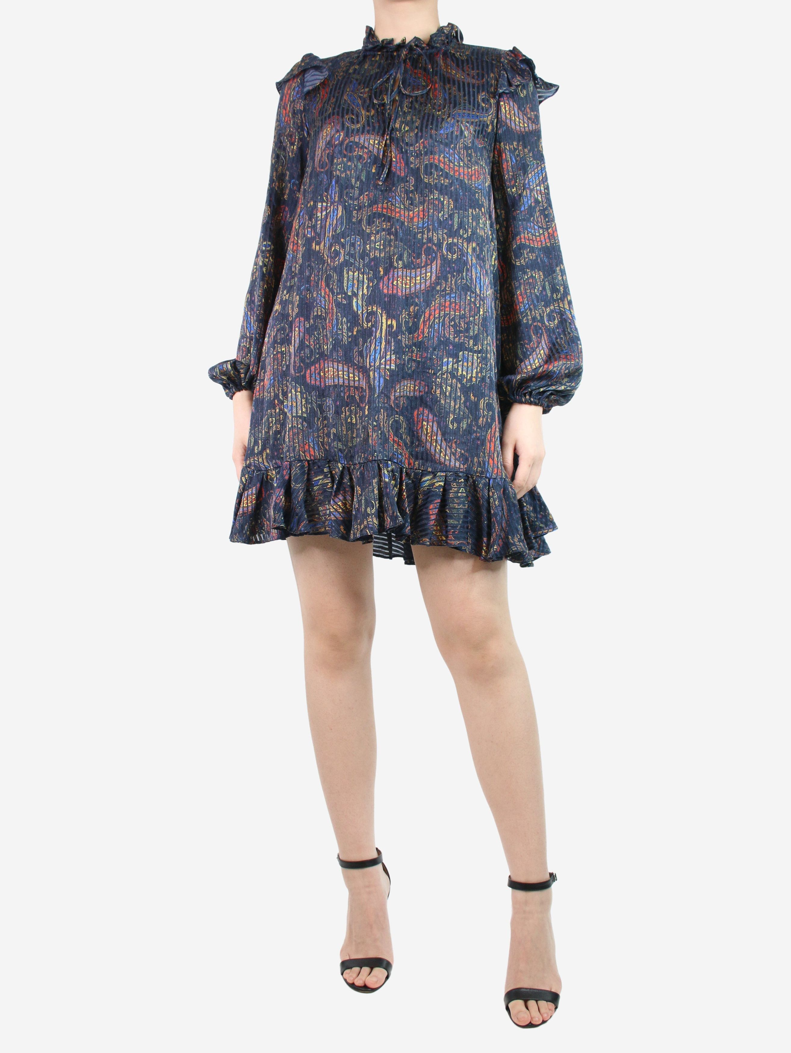 image of Maje Dark Blue Paisley Printed Dress - Size Uk 8, Women's