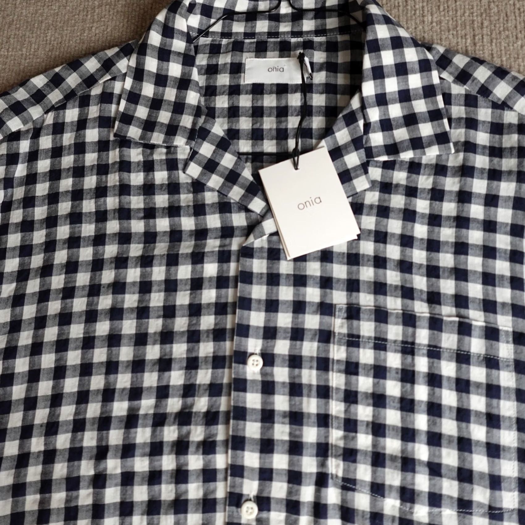 Onia Onia Mens Shirt XL Blue Camp Collar Gingham Plaid NEW Shirt XL Blue Size US XL / EU 56 / 4 - 2 Thumbnail