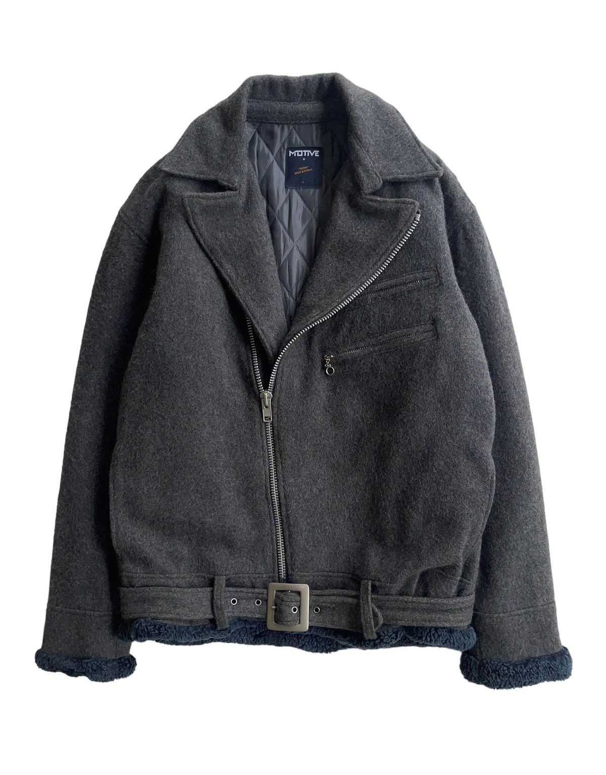 image of Men Double Collar Wool Biker Jacket in Dark Grey (Size Medium)