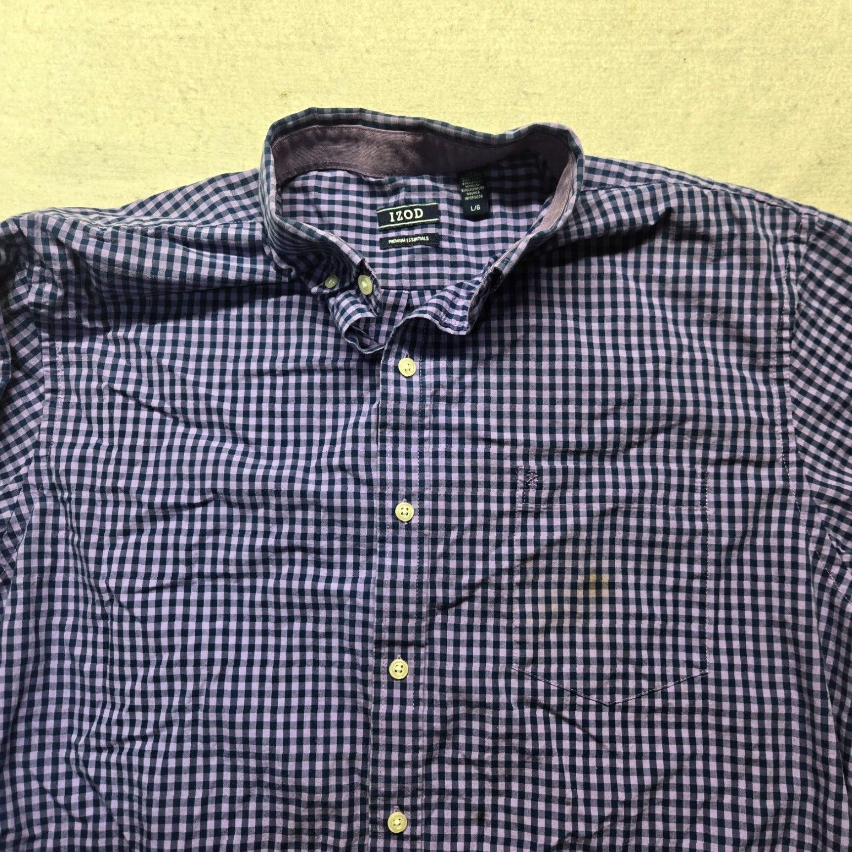 Izod IZOD Button-Up Shirt Purple Checkered Long Sleeve Adult Men Size L Large Purple Slim Fit Cotton Button-Down Short Sleeve? Size US L / EU 52-54 / 3 - 2 Thumbnail