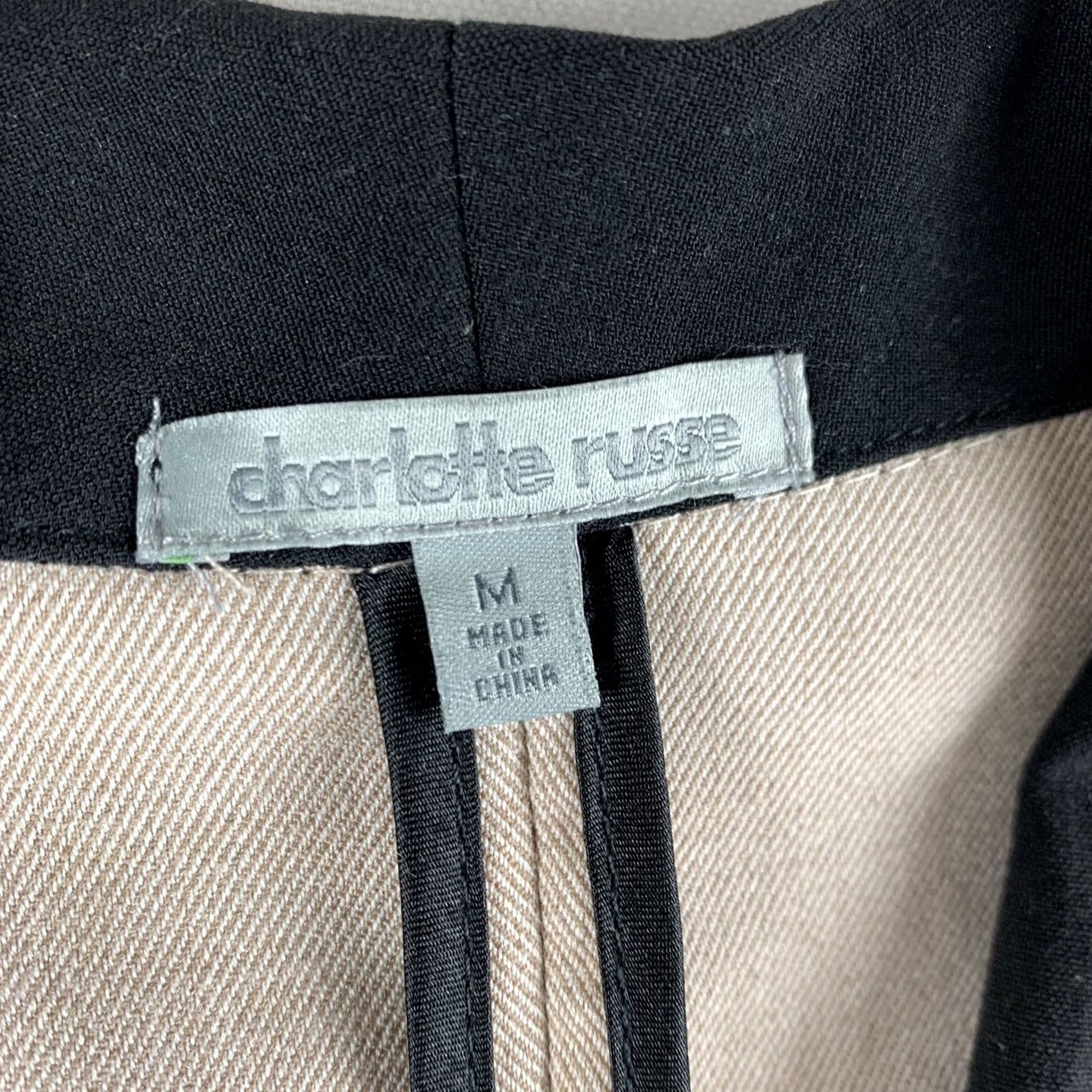 Vintage CHARLOTTE RUSSE Blazer Jacket Women Medium Beige Long Sleeve Black Trim Traditional Classic Size M / US 6-8 / IT 42-44 - 2 Thumbnail