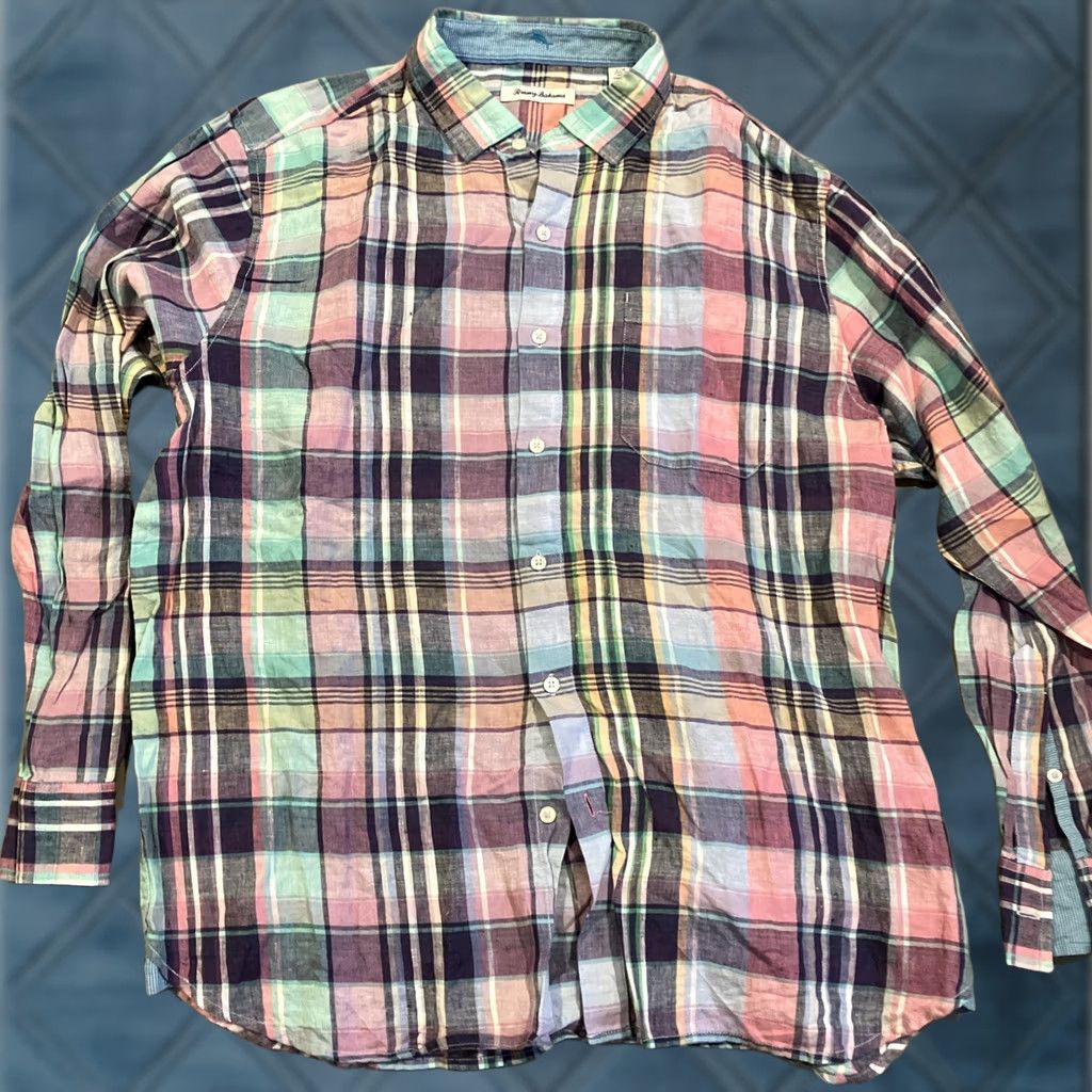 Tommy Bahama Tommy Bahama - 100% Linen - Pastel Plaid - Long Sleeve Button Down Shirt - Large - Multicolor - Button-Up - Men - Casual Beach/Pool/Sun Size US L / EU 52-54 / 3 - 1 Thumbnail