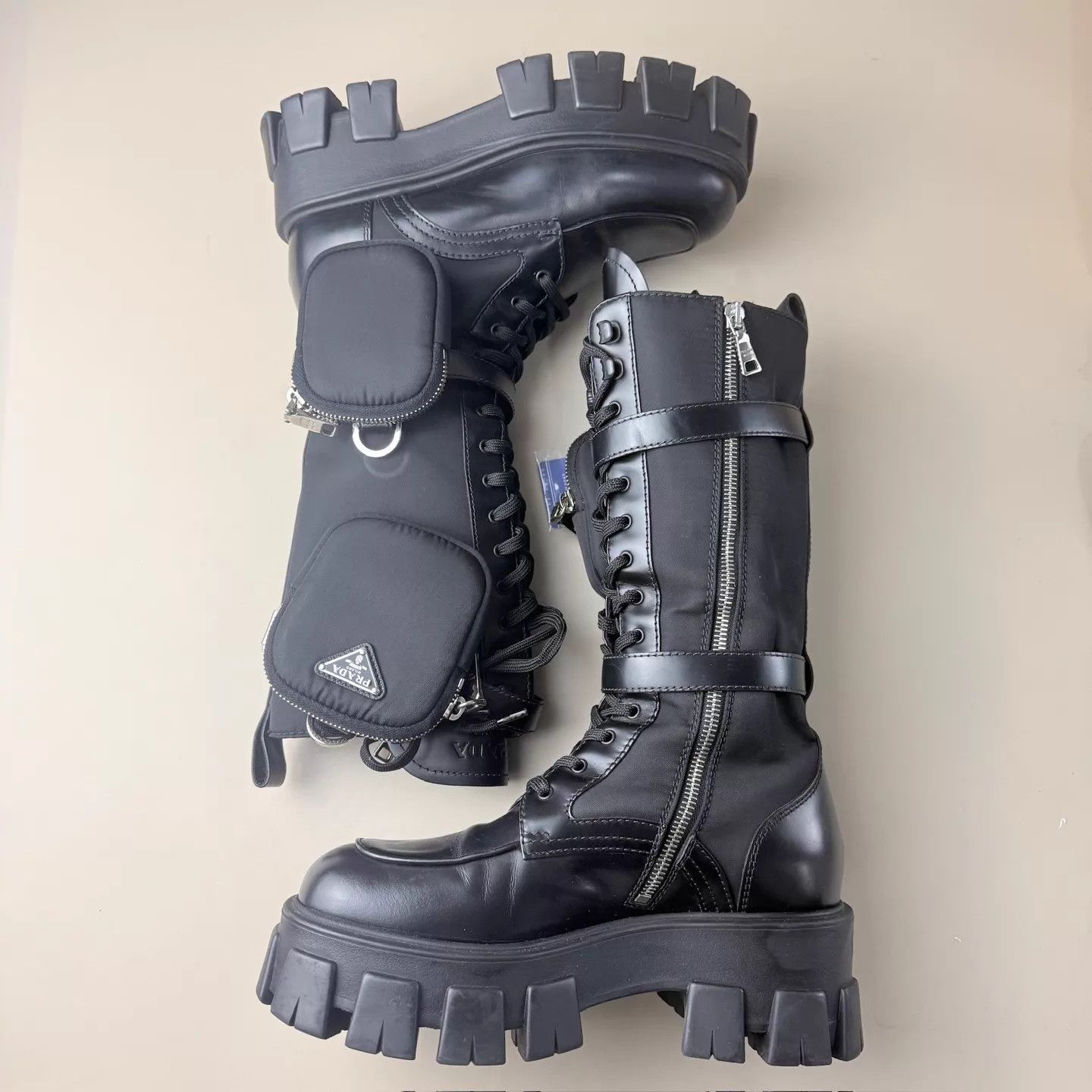 Prada Prada Black Tactical Mid-Calf Boots w/ Triangle Logo 36.5 Size US 6 / IT 36 - 5 Thumbnail